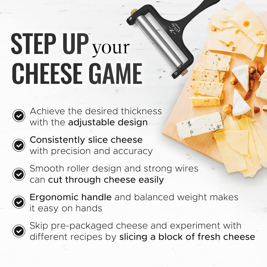 Cheese Ruler Zulay Kitchen Cheese Slicer with Adjustable Thickness and 2 Extra Wires ...