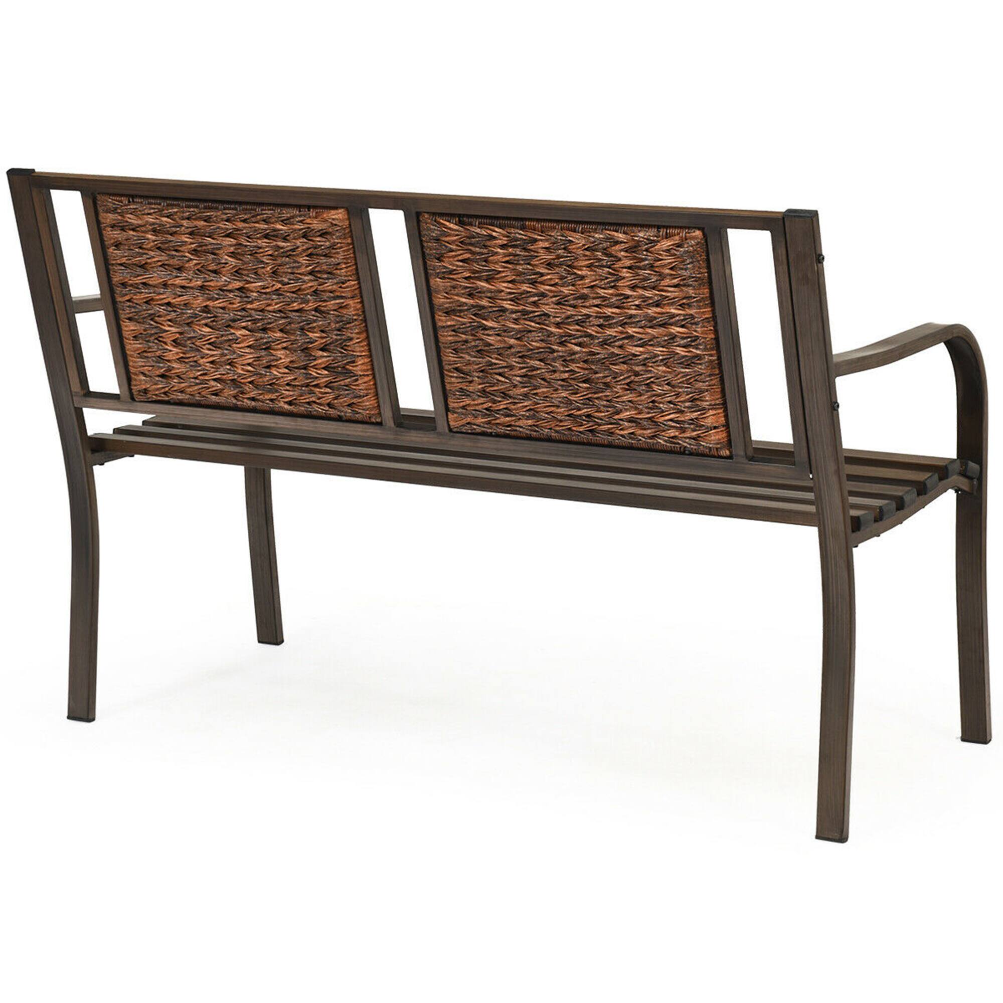 Alt View 4. Gymax - Gymax Garden Bench Loveseat Park Patio Yard Outdoor w/ Rattan Back Steel Frame - Bronze.