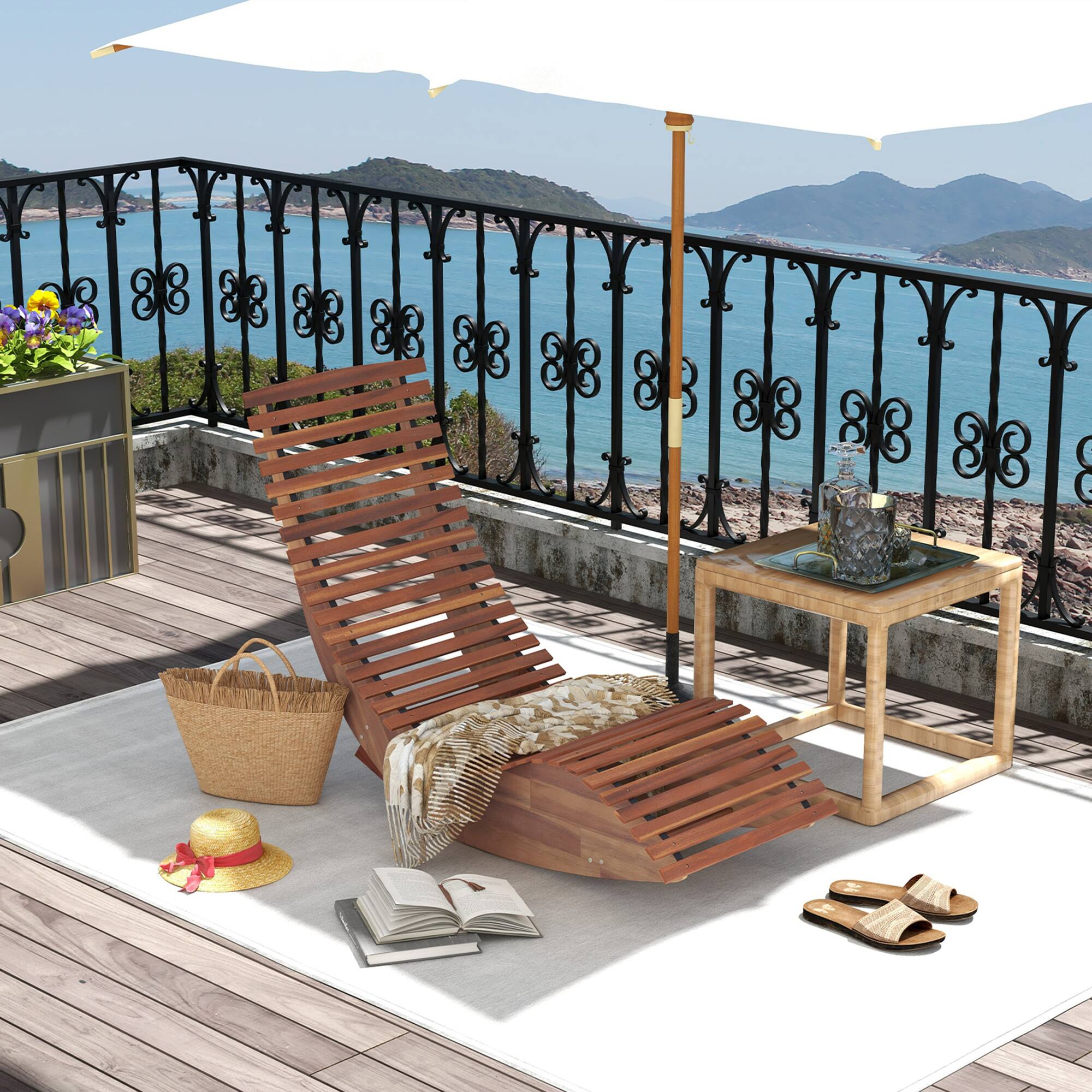 Alt View 3. Gymax - Gymax Acacia Wood Patio Chaise Lounge Chair Outdoor Rocking Chair w/ Slatted Design - Natural.