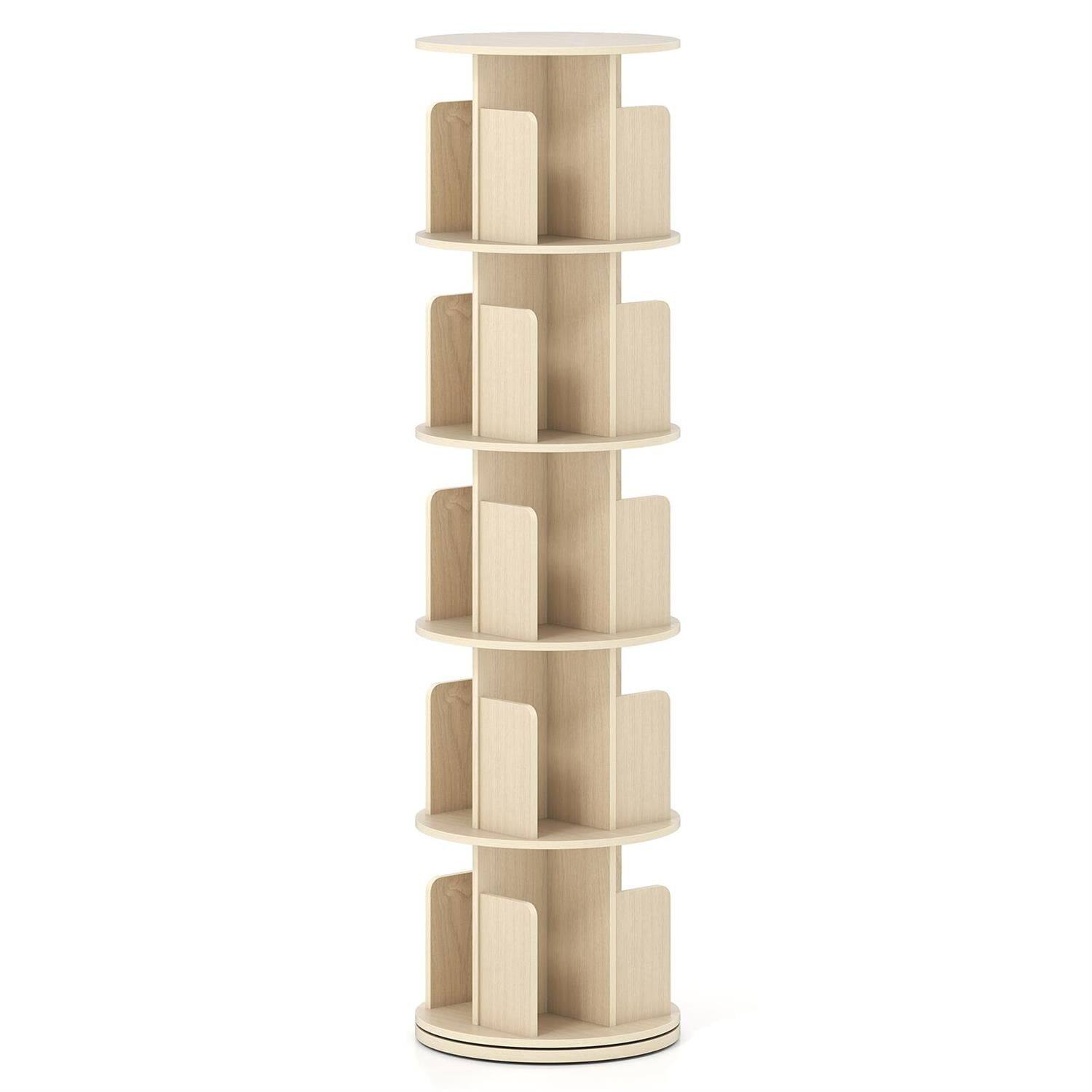 Alt View 3. Pefilos - 5-Tier Rotating Bookshelf - 360° Display Anti-Fall, Dividers Durable Frame, Natural - Brown.