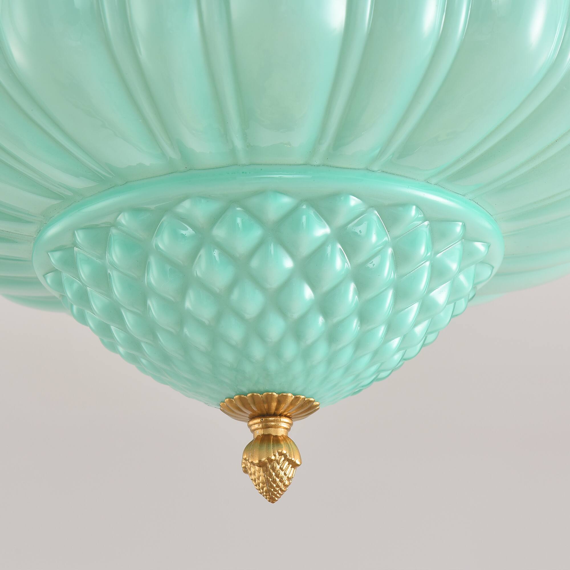Alt View 7. Parrot Uncle - 13-Inch Vintage Green Ribbed Opal Glass 3-Light Schoolhouse Pendant Ceiling Light - Gold.