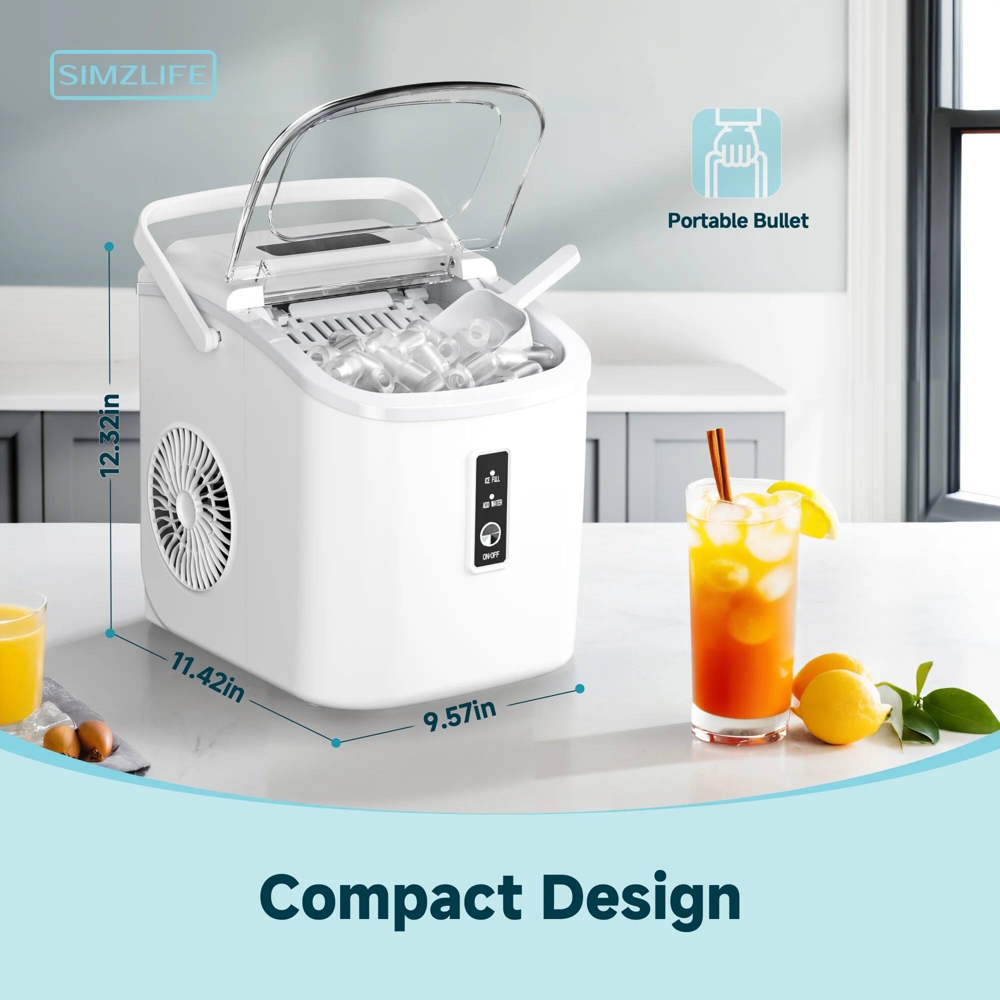 SIMZLIFE Portable Bullet  
12.32in x 11.42in x 9.57in  
Compact Design