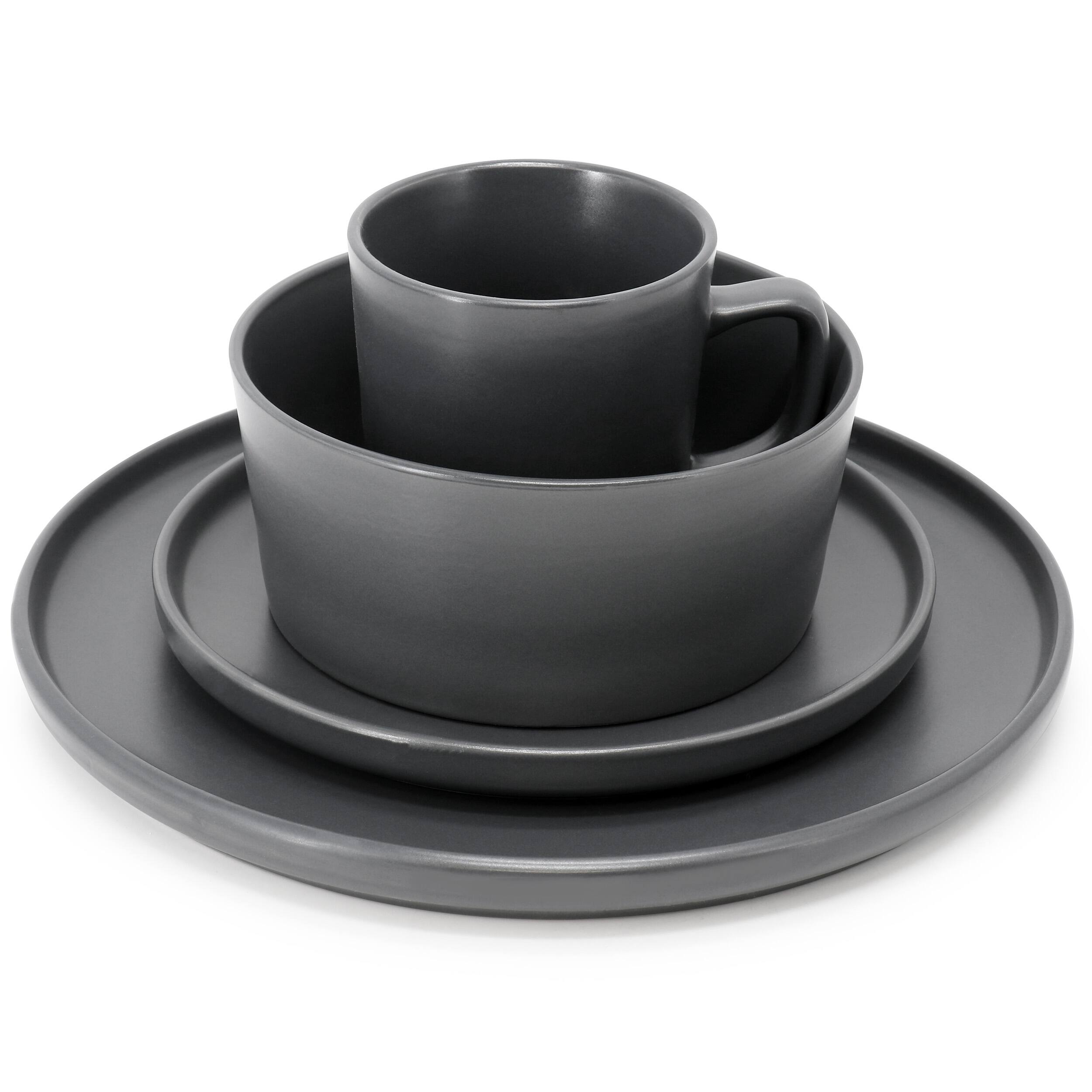 Alt View 2. Elama - Elama Luxmatte Dark Grey 16 Piece Dinnerware Set - Dark Gray.