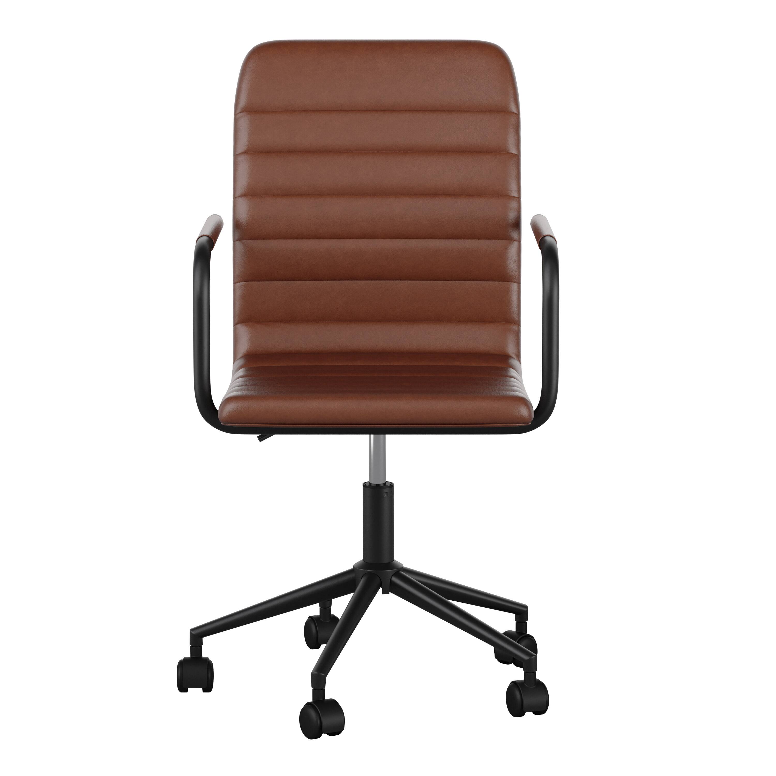 Alt View 21. Martha Stewart - Taytum Faux Leather Office Chair - Saddle Brown Faux Leather/Oil Rubbed Bronze.