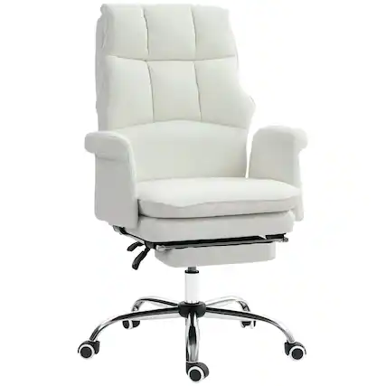 Front. Homcom - Ergonomic Office Chair with Footrest, Reclining, Swivel Mechanism - White.
