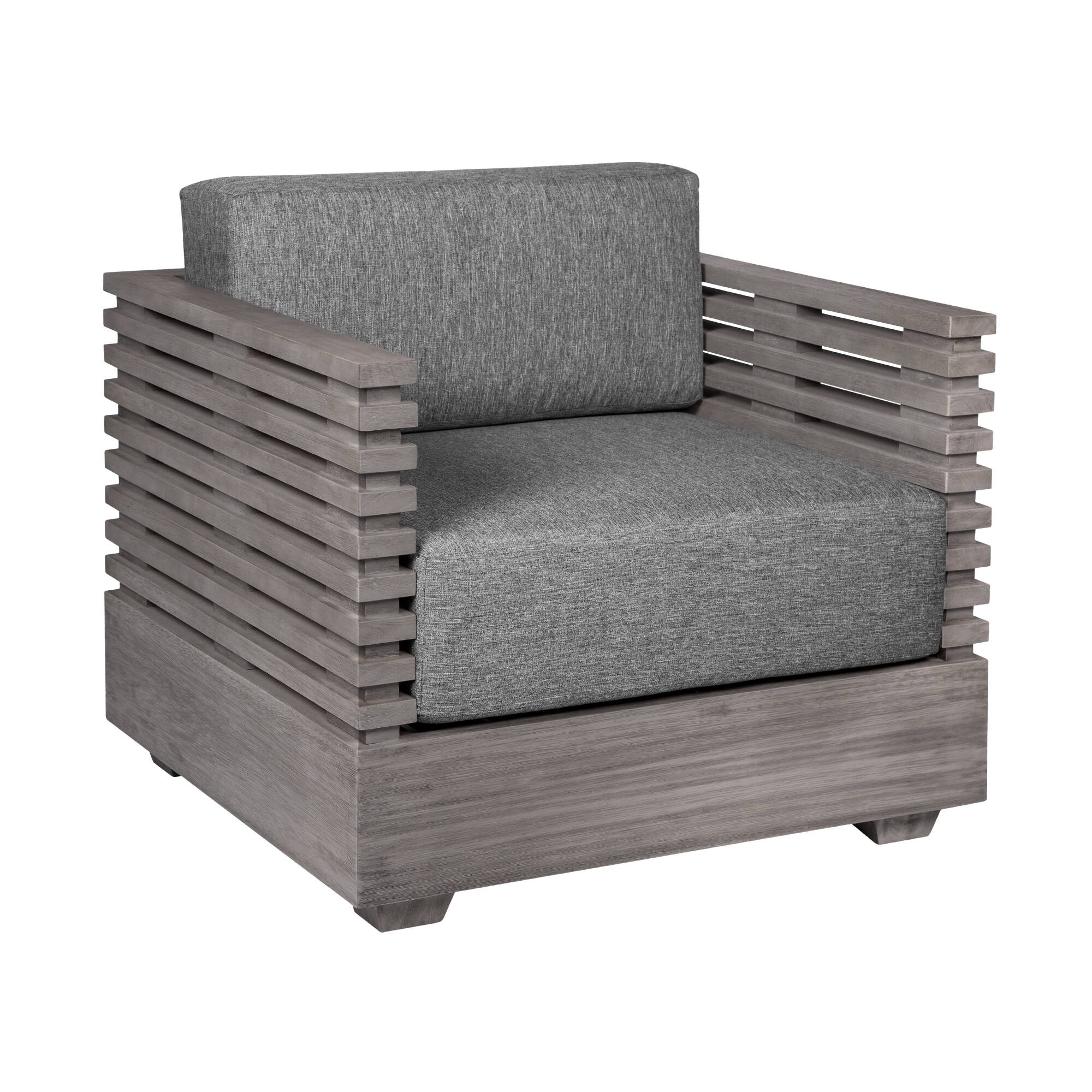 Front. Armen Living - Vivid Outdoor Patio Chair in Gray Eucalyptus Wood with Gray Olefin Cushions - Gray.