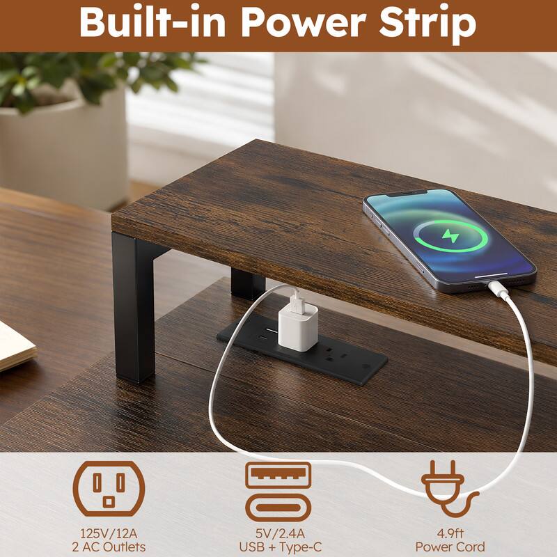 Built-in Power Strip

125V/12A 2 AC Outlets

5V/2.4A USB + Type-C

4.9ft Power Cord
