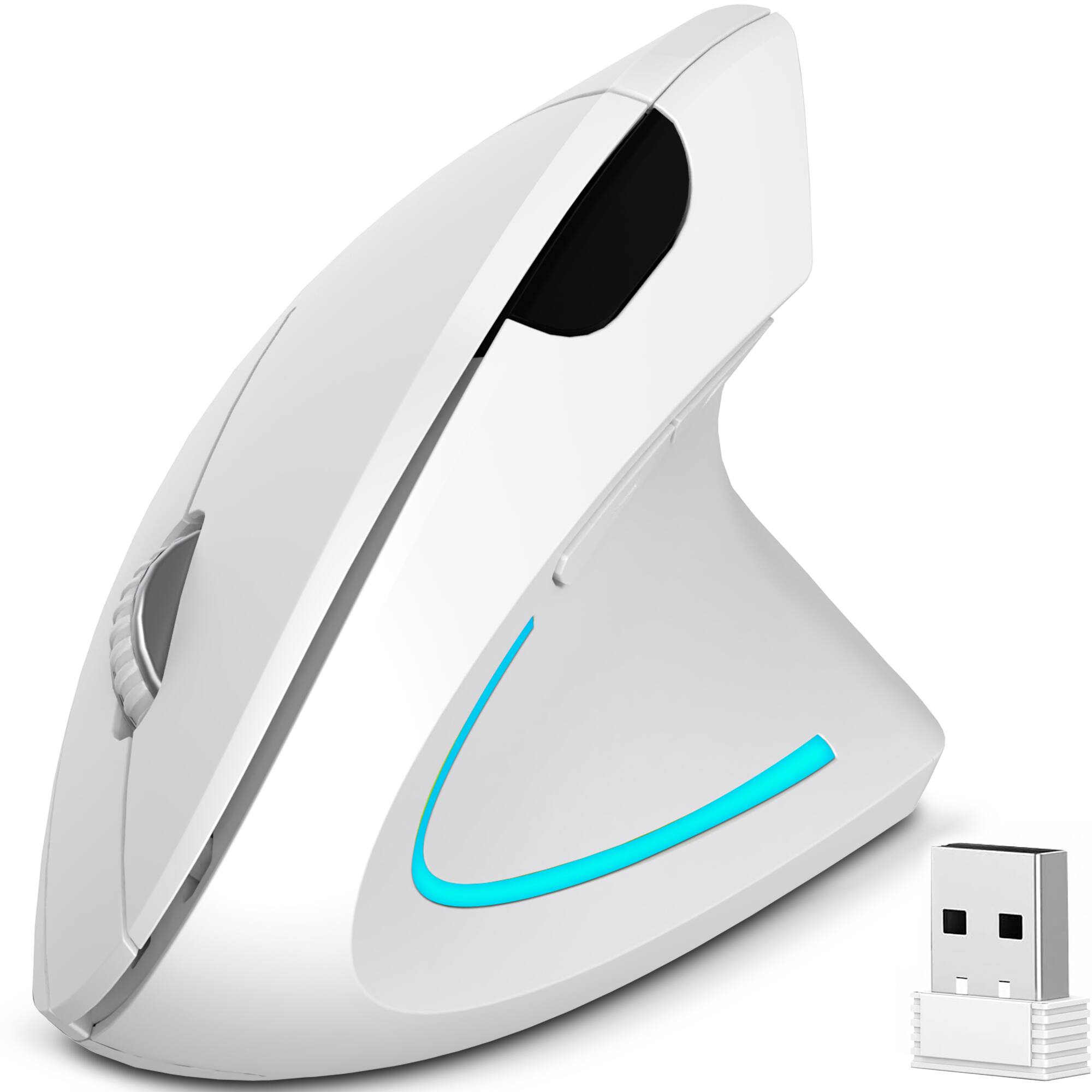 Front. Delton - Delton S12 Vertical Ergonomic Wireless Mouse, 2.4G USB Connection Computer/Laptop Mouse, Black - White.