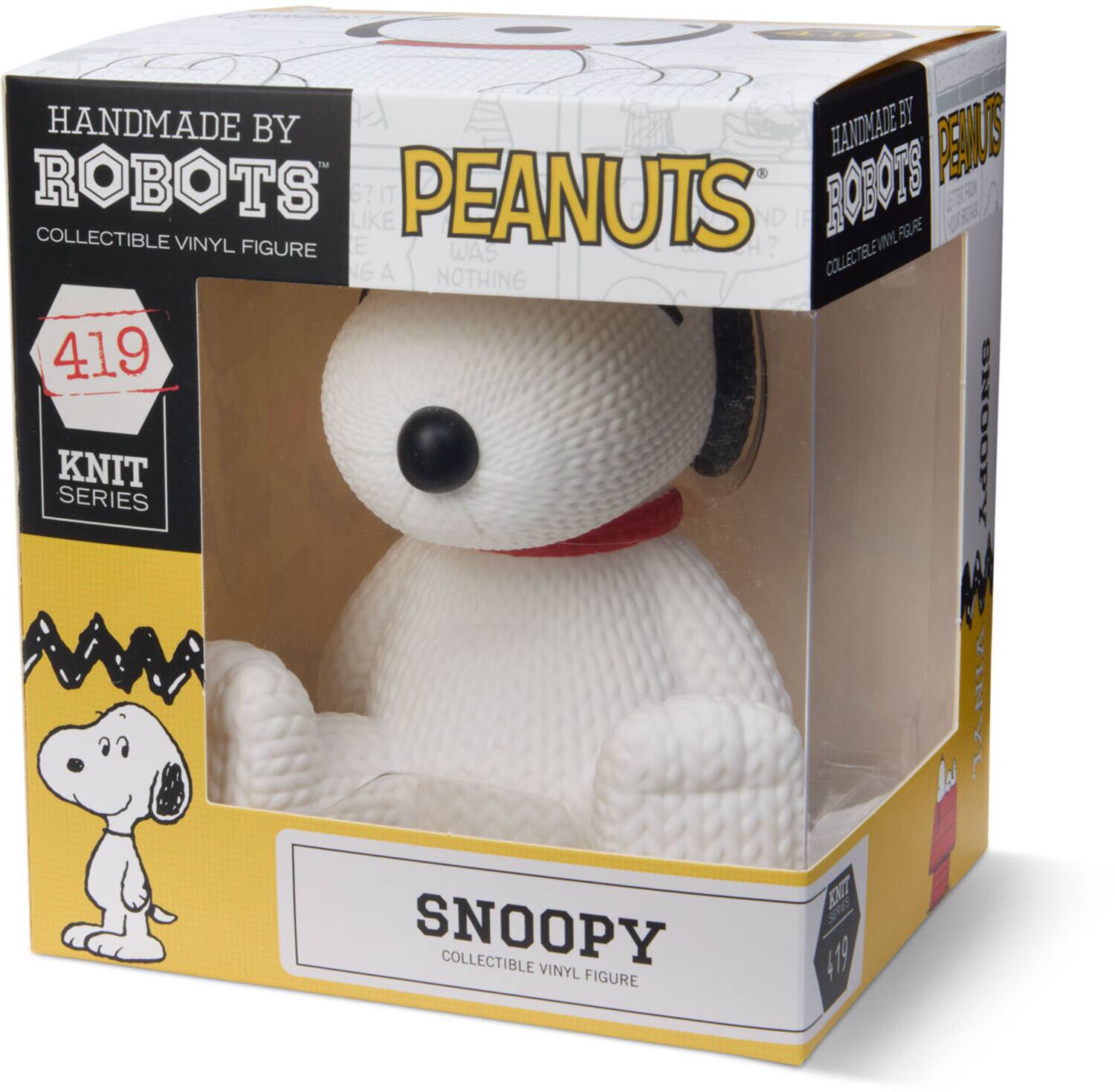 HANDMADE BY ROBOTS  
COLLECTIBLE VINYL FIGURE  

PEANUTS  

419  
KNIT SERIES  

SNOOPY  
COLLECTIBLE VINYL FIGURE