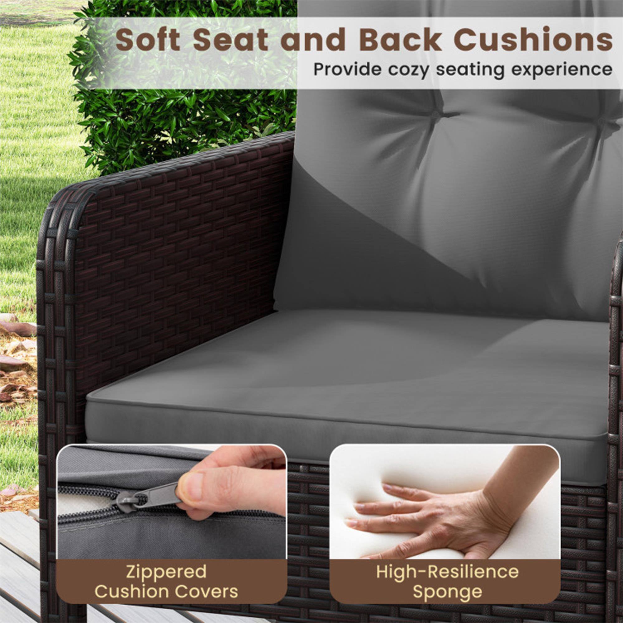 Soft Seat and Back Cushions  
Provide cozy seating experience  

Zippered Cushion Covers  

High-Resilience Sponge