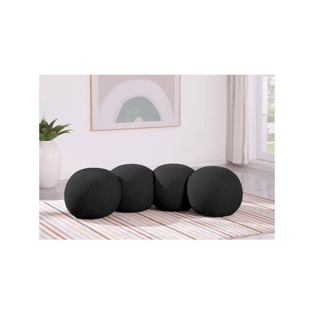 Alt View 1. Meridian Furniture - Apollo Black Boucle Fabric Bench - Black.