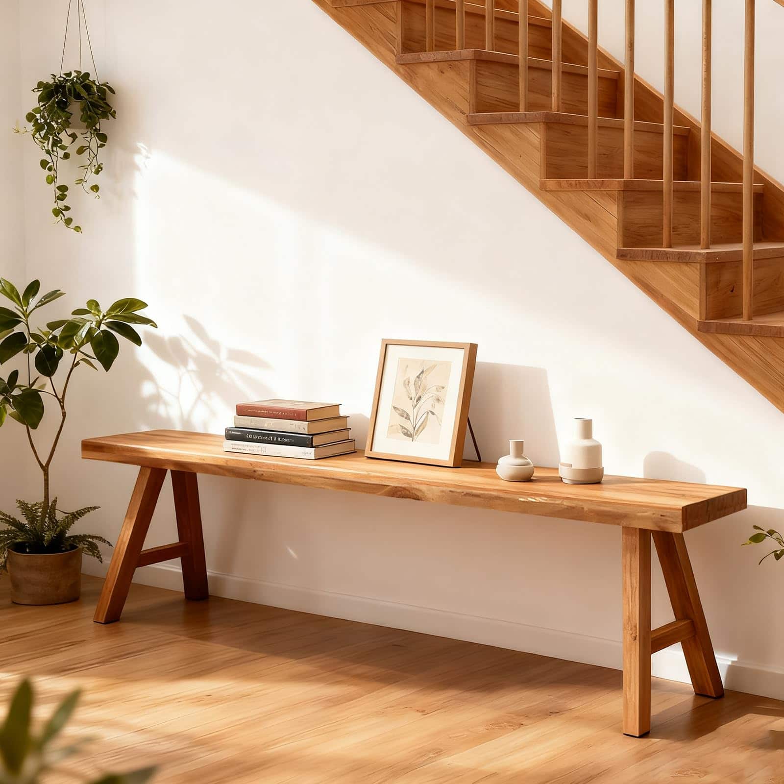 Fabibe - Farmhouse Wood Bench White Front Entryway Indoor Hallway Bedroom - L 31.5″x10.2″W x 17.7″H