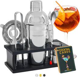 Zulay Kitchen - Cocktail Shaker Set - 8 Piece Bartender Kit with Martini Shaker and Bar Accessories by Modern Mixology - Silver