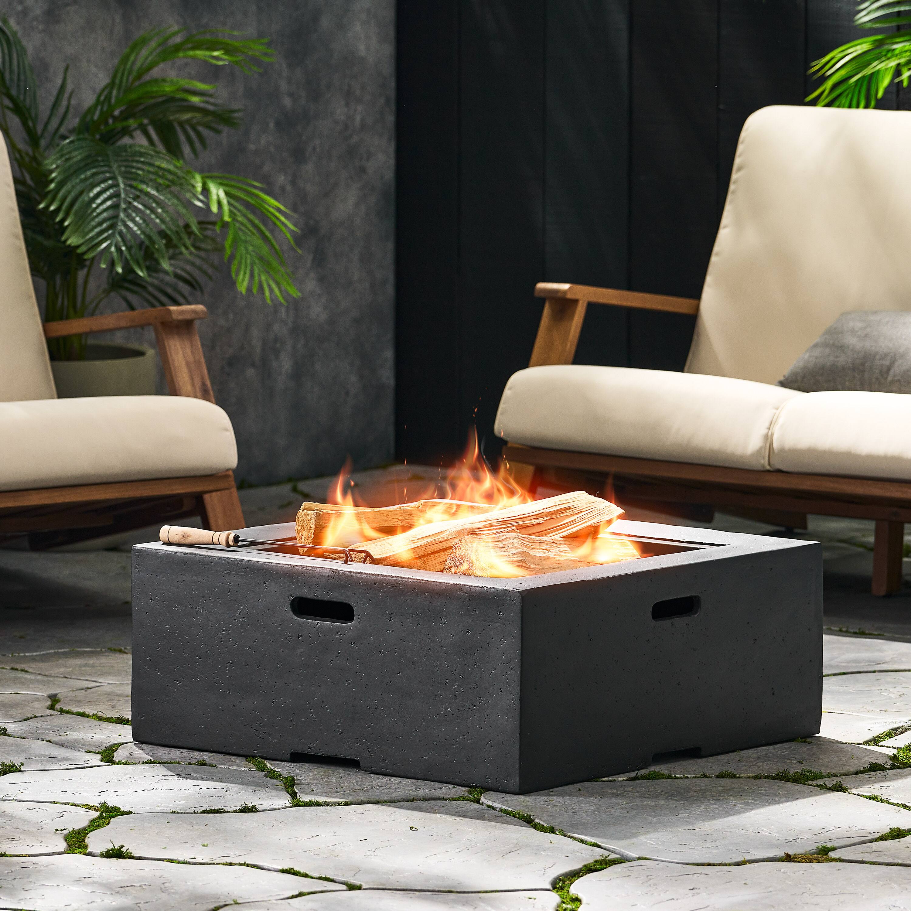 Angle. Mondawe - 29" Square MgO Wood- Burning Fire Pit - Dark Grey.
