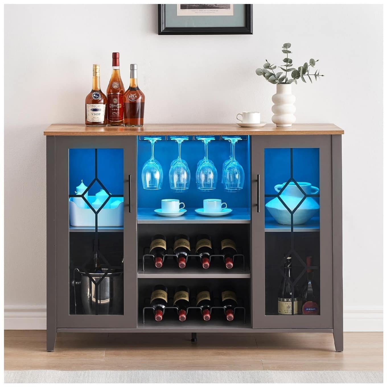 GARVEE Wine Bar Cabinet with LED Light Industrial Wine Cabinets,Coffee  Station Cabinets with Storage Dark Gray PHO_0ZCM - Best Buy, image size:1360x1360