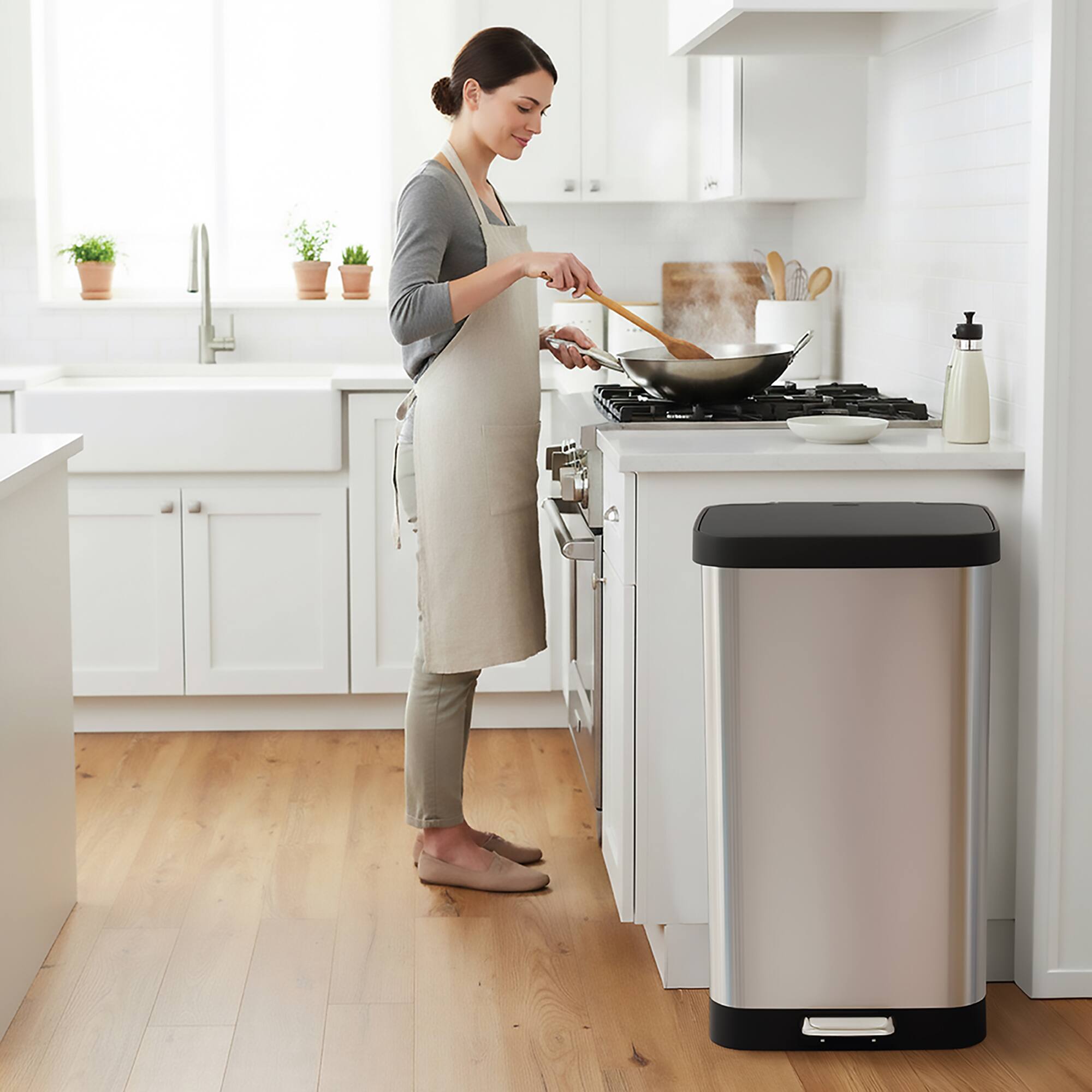 Alt View 8. Glad - Glad Step Trash Can, Soft Close Lid Bin with Odor Protection, 20 Gal, Stainless - SS.