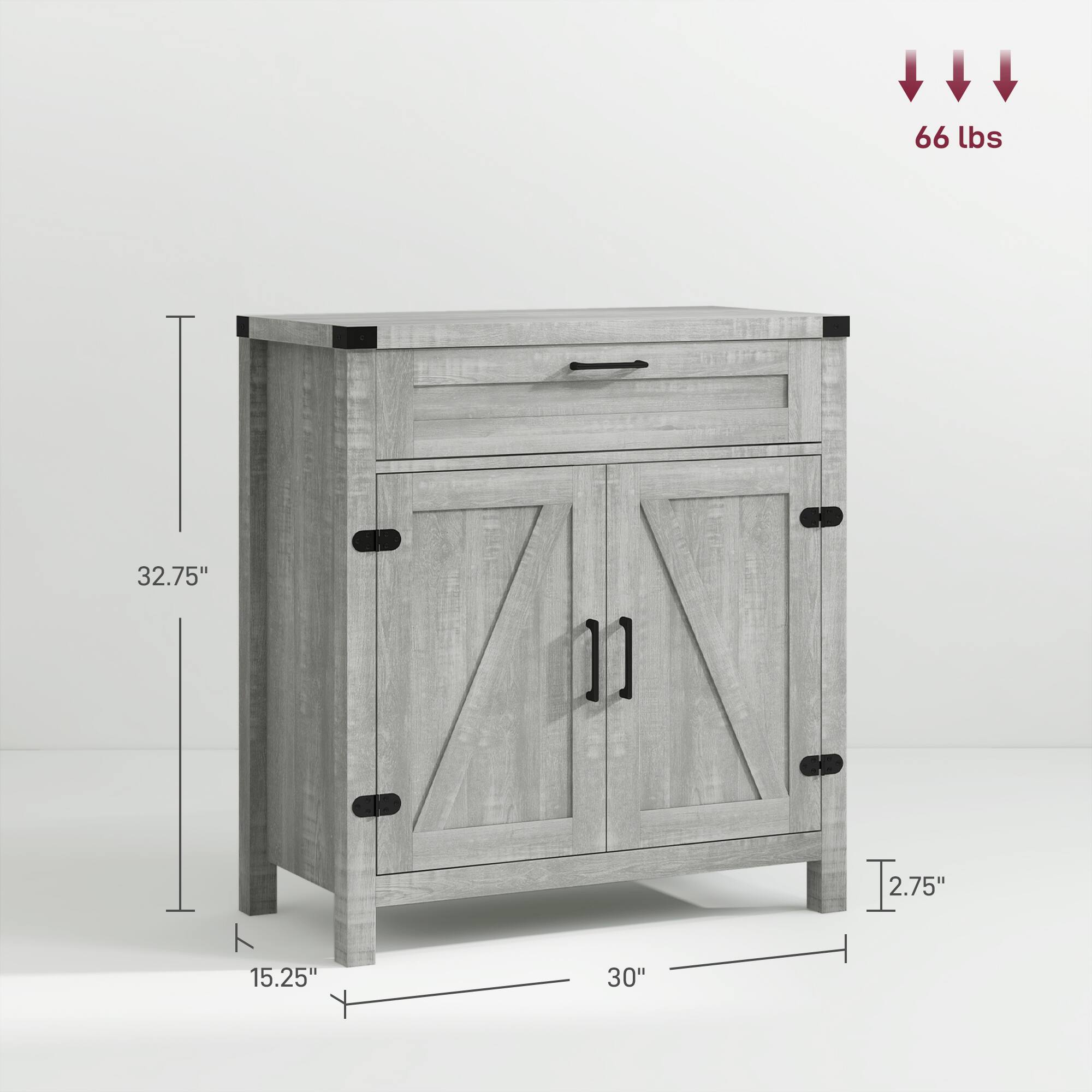 66 lbs, 32.75", 2.75", 15.25", 30"