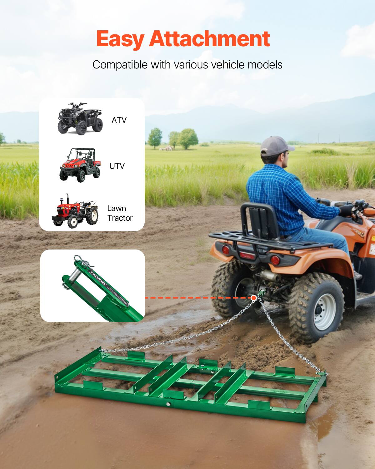 VEVOR Drag Harrow, 4 ft Heavy Duty Tow Behind Drag Harrow with