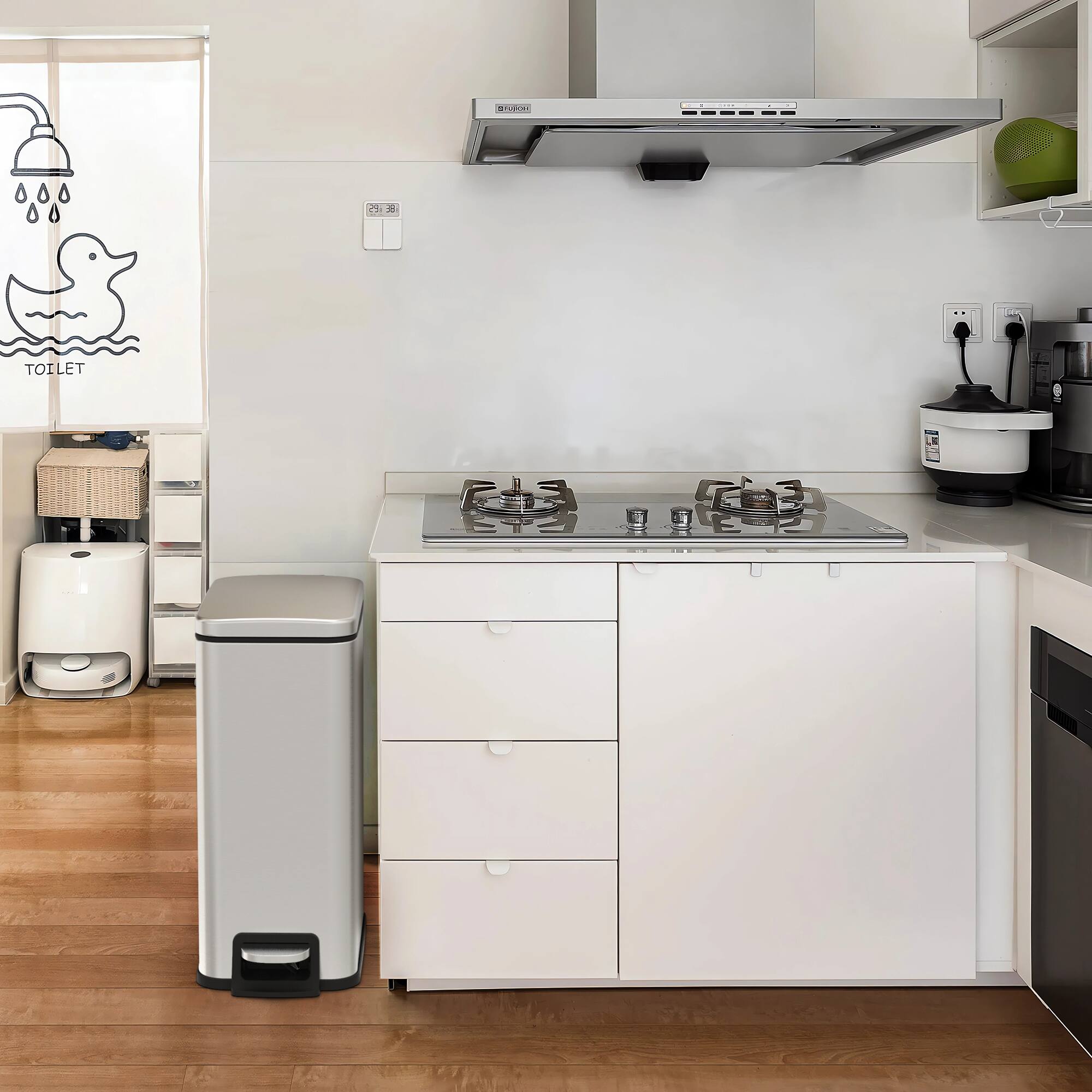 Alt View 4. Innovaze - 11.9 Gallon/ 45 Liter + Two 1.6 Gallon/6 Liter Rectangular Step-on Trash Can Set For Bathroom and Kitchen - Sliver.