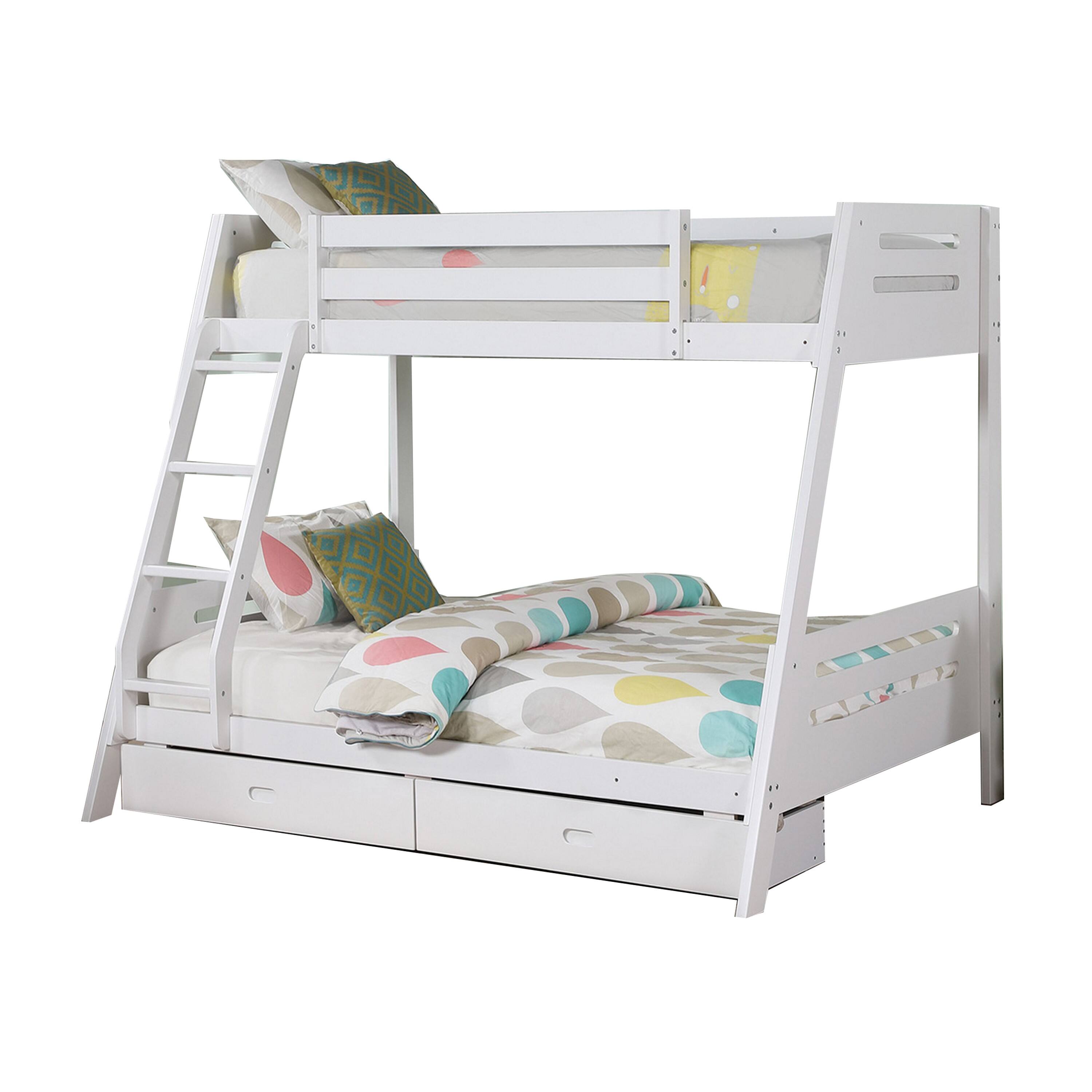 Alt View 1. Manhattan Lane - Emily Twin Over Full Bunk Bed with Ladder, 2 Drawers, White Solid Wood - White.