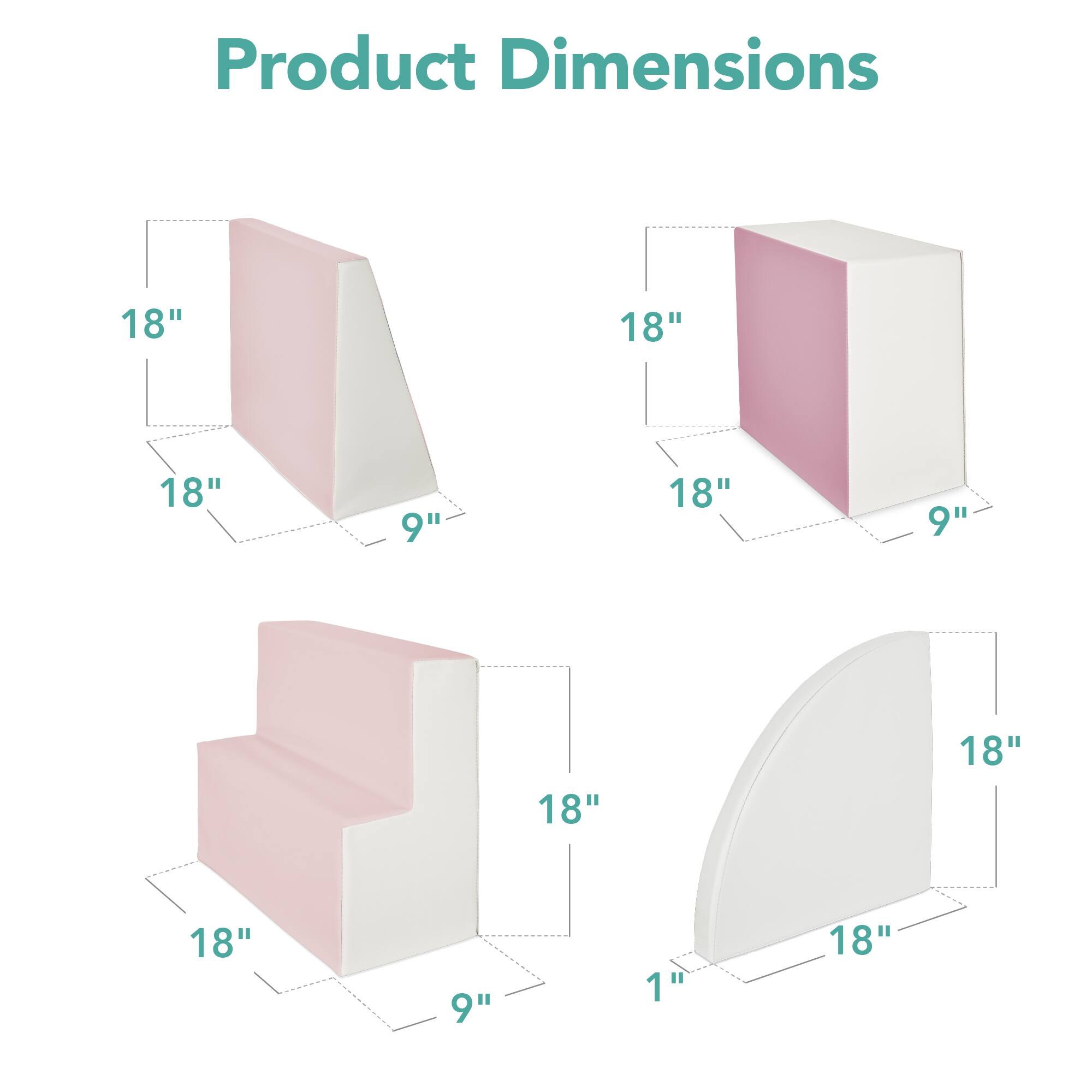 The corrected text based on the image is:

Product Dimensions: 18" x 18" x 9", 18" x 18" x 1", 18" x 9" x 1".