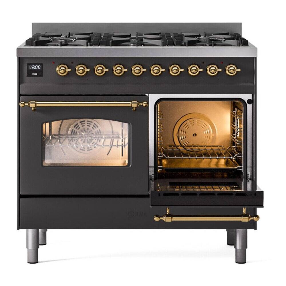 Alt View 5. ILVE - ILVE Nostalgie II 40 inch Dual Fuel Range with 6 Total Black Brass Burners (Limited Edition) (Graphite Matte, Brass) - Graphite Matte.