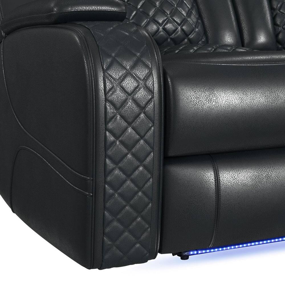 Left. Elements - Carlo Casual Power Reclining Sofa with Dropdown Table & Reading Light - Black.