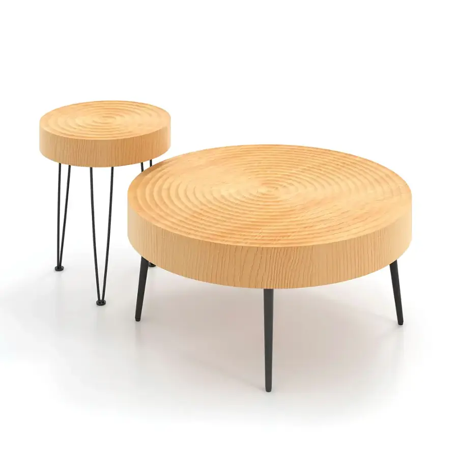 Alt View 16. Costway - Round Coffee Table Set of 2 End Table Natural Finish for Living Room Natural - Natural.