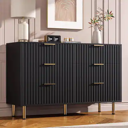 Front. GARVEE - 6-Drawer Black Storage Cabinet, Large Capacity Organizer for Bedroom/Living Room, Modern Storage Cabinet - Black.