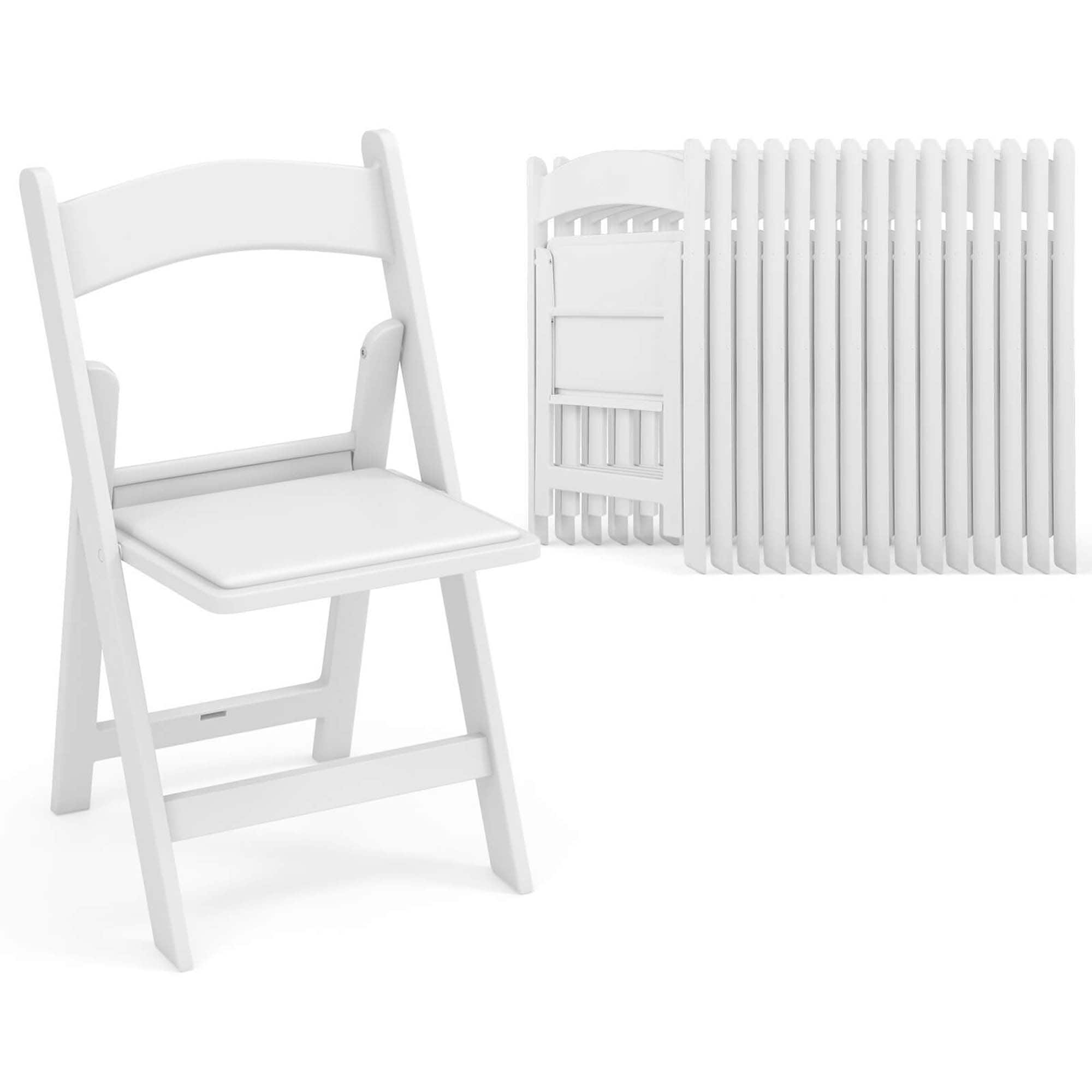 Costway - 16 Pack Resin Folding Chairs with Padded Seat All-Weather Resin Frame Patio - White