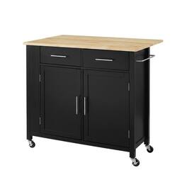 Crosley Furniture - Savannah Wood Top Drop Leaf Kitchen Island/Cart - Black