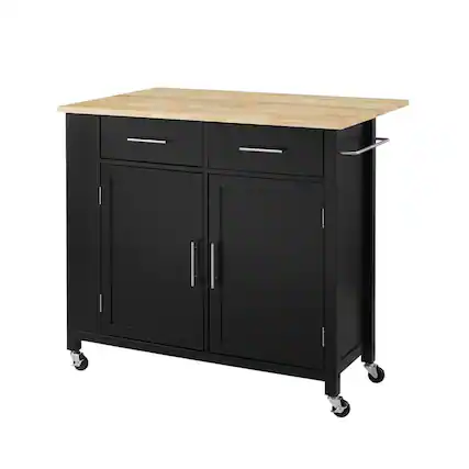 Front. Crosley Furniture - Savannah Wood Top Drop Leaf Kitchen Island/Cart - Black.