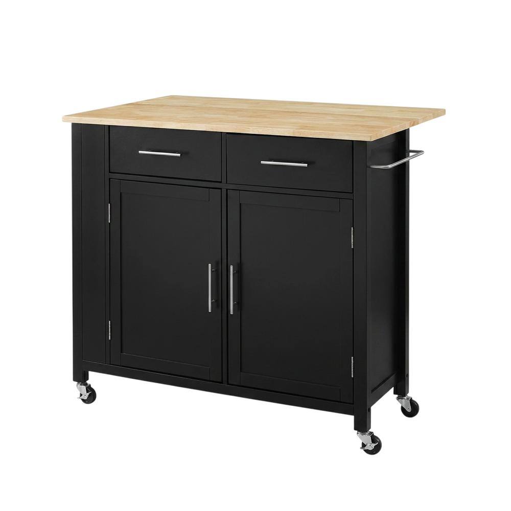 Front. Crosley Furniture - Savannah Wood Top Drop Leaf Kitchen Island/Cart - Black.
