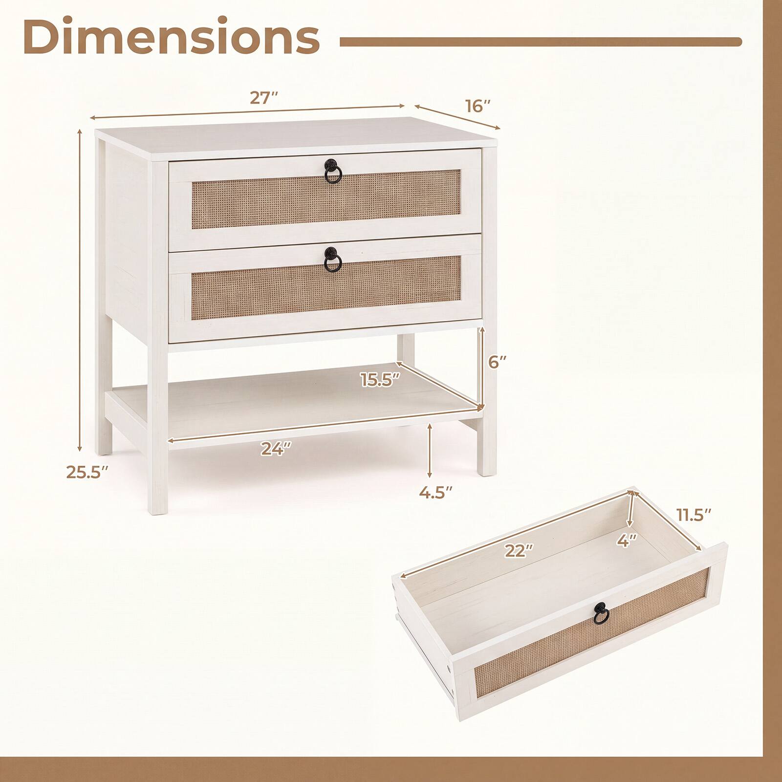 Dimensions: 27" x 16" x 15.5" x 6" x 25.5" x 24" x 4.5" x 22" x 4" x 11.5"