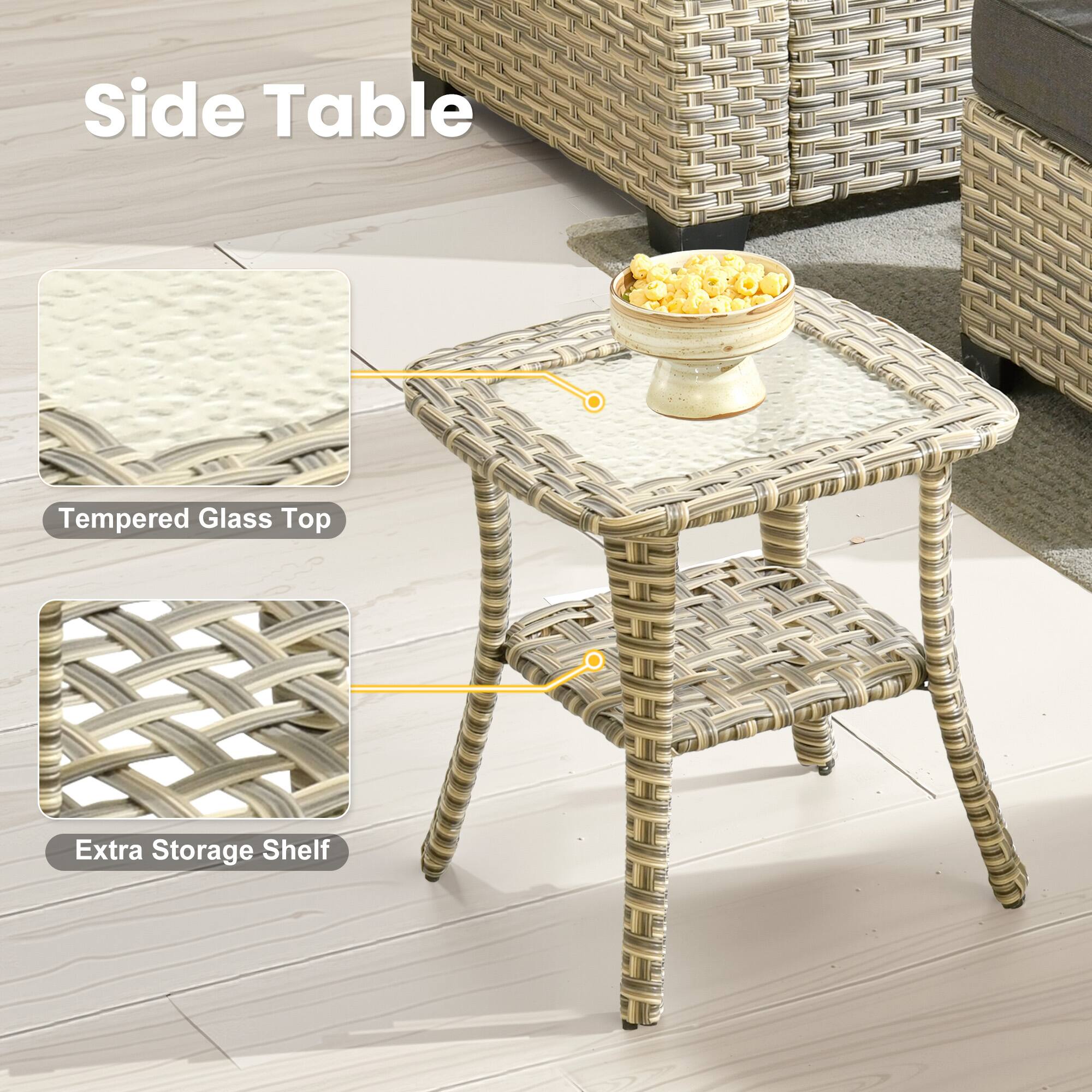 Side Table

- Tempered Glass Top
- Extra Storage Shelf