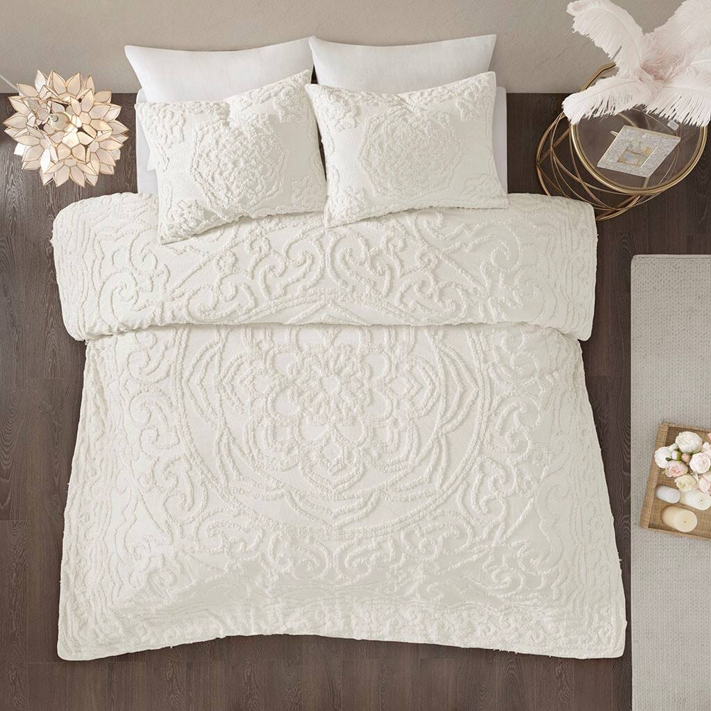Alt View 2. TinyHomie - 2 Piece Cotton Chenille Comforter Set Off-White Twin/Twin XL - Off White.