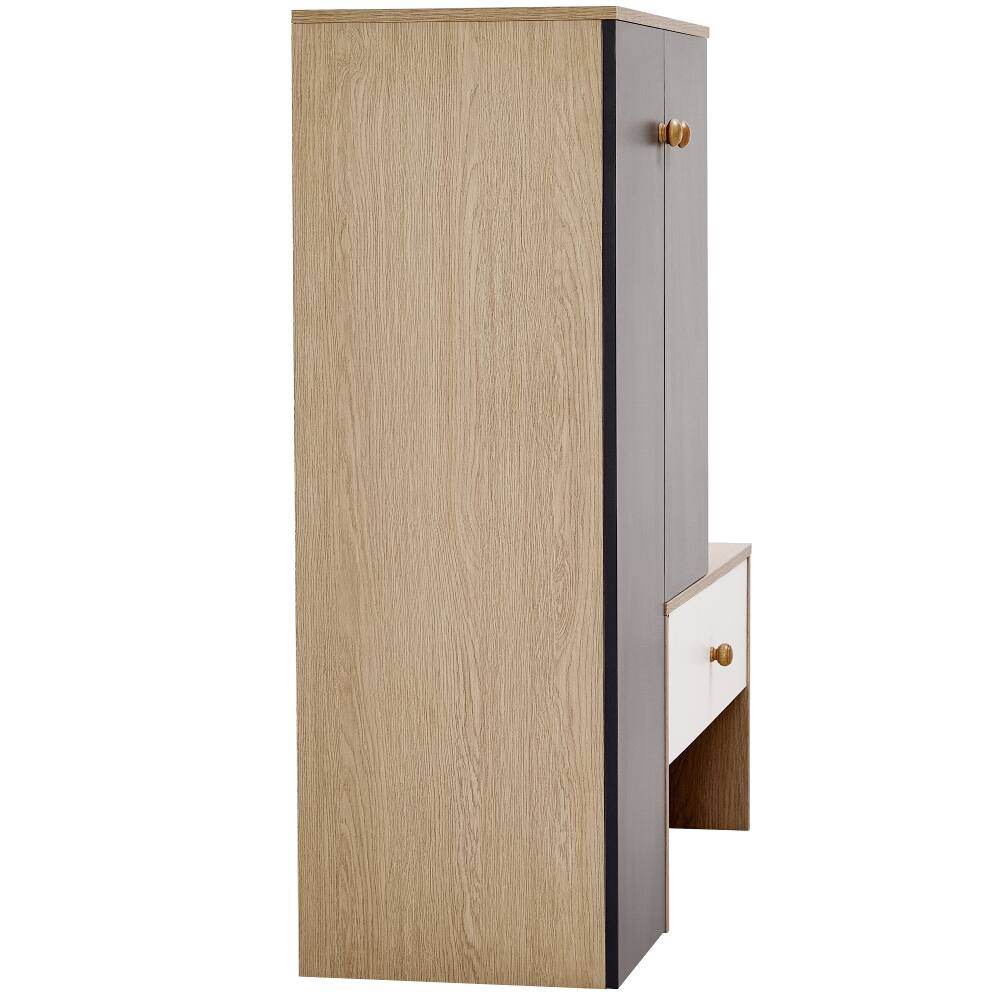 Alt View 4. Loheer - Loheer 12 Pair Shoe Cabinet, 43.25"H Shoe Storage Organizer with Bench, White & Gray - White, Grey, Natural.