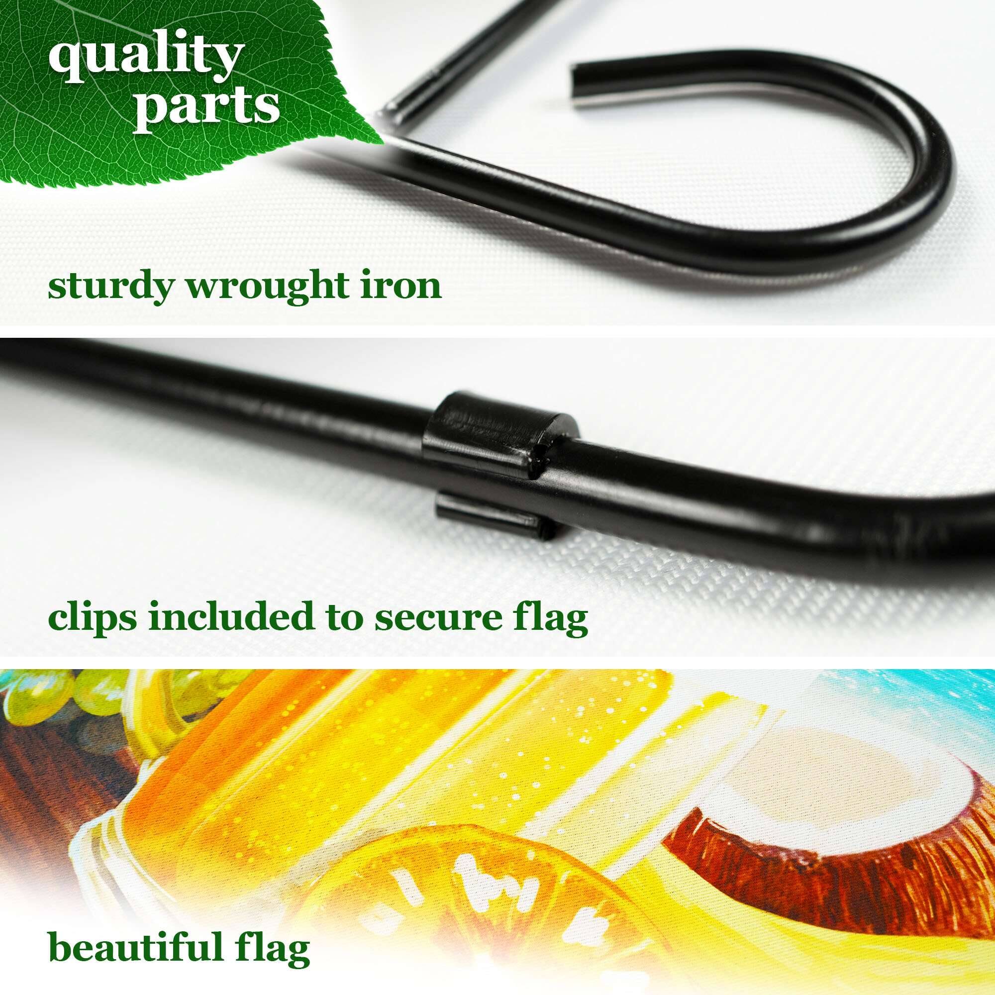 - quality parts
- sturdy wrought iron
- clips included to secure flag
- beautiful flag