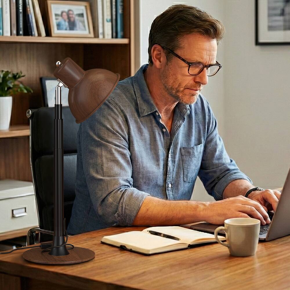 Alt View 8. Topteng - Height Adjustable LED Floor Lamp,3 Color Temperatures,10%-100% Dimmable,150° Rotating Shade for Bedroom/Office Lighting - Walnut.