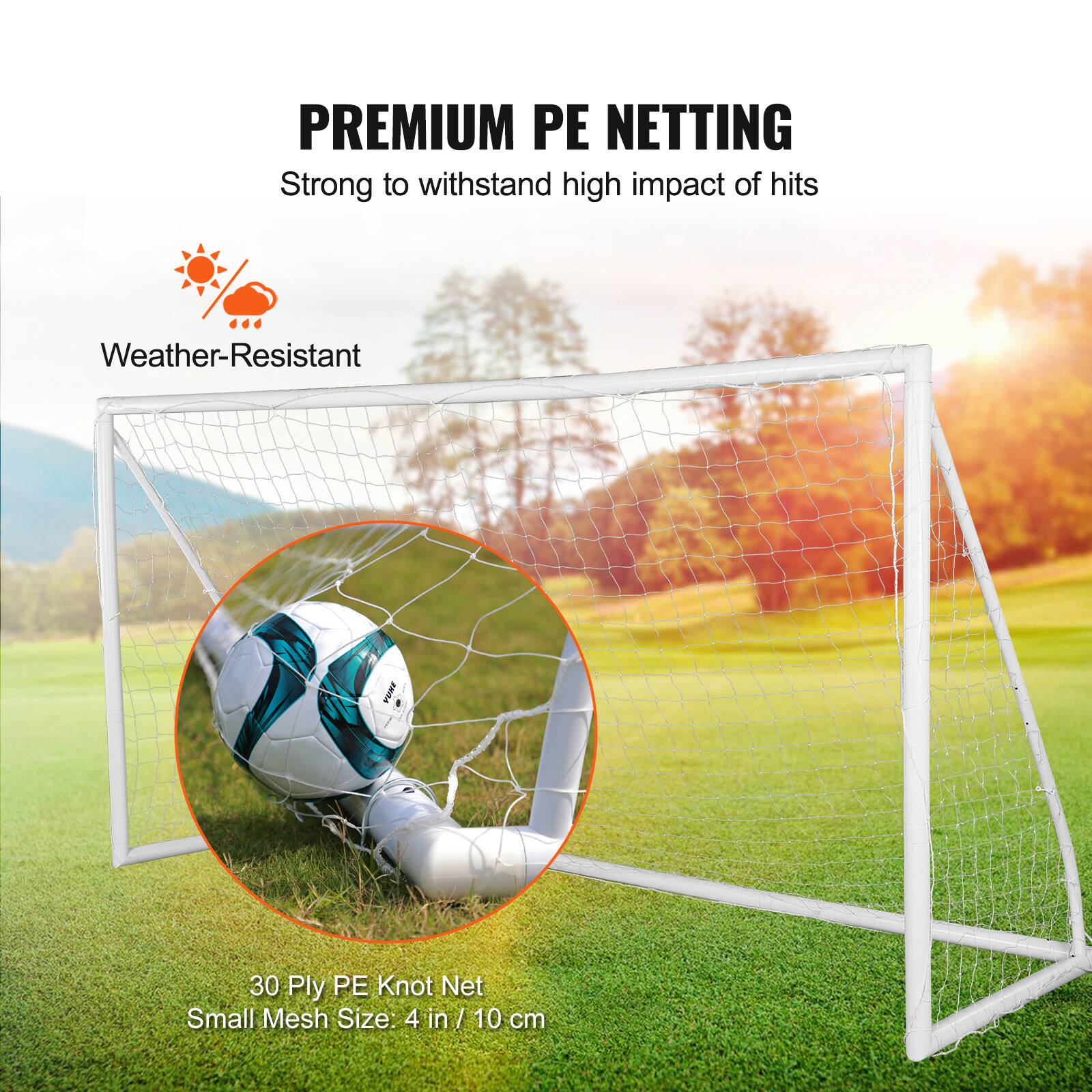 PREMIUM PE NETTING  
Strong to withstand high impact of hits  

Weather-Resistant  

30 Ply PE Knot Net  
Small Mesh Size: 4 in / 10 cm