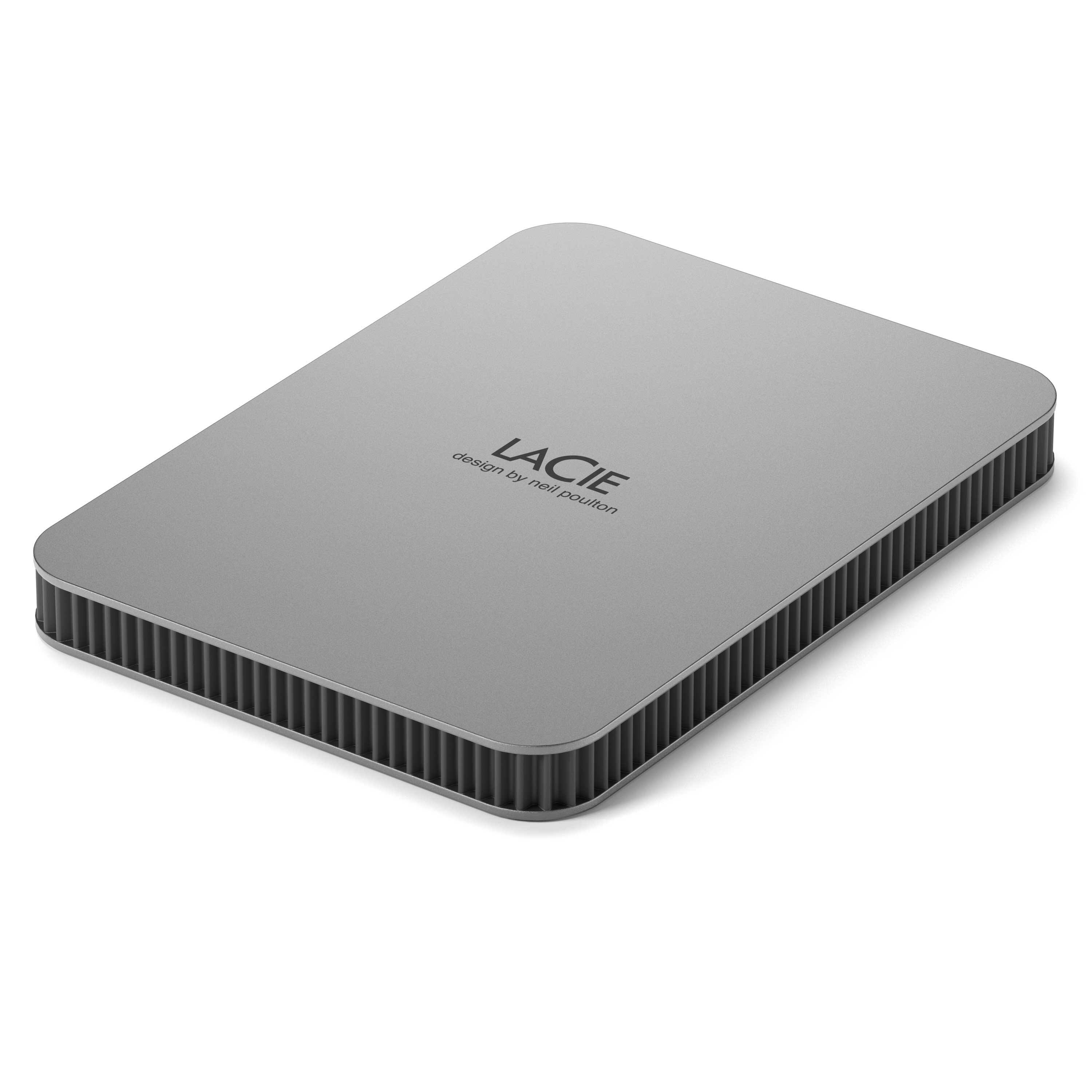 Left. LaCie - Mobile 2TB External USB-C 3.2 Portable Hard Drive with Rescue Data Recovery Services - Moon Silver.