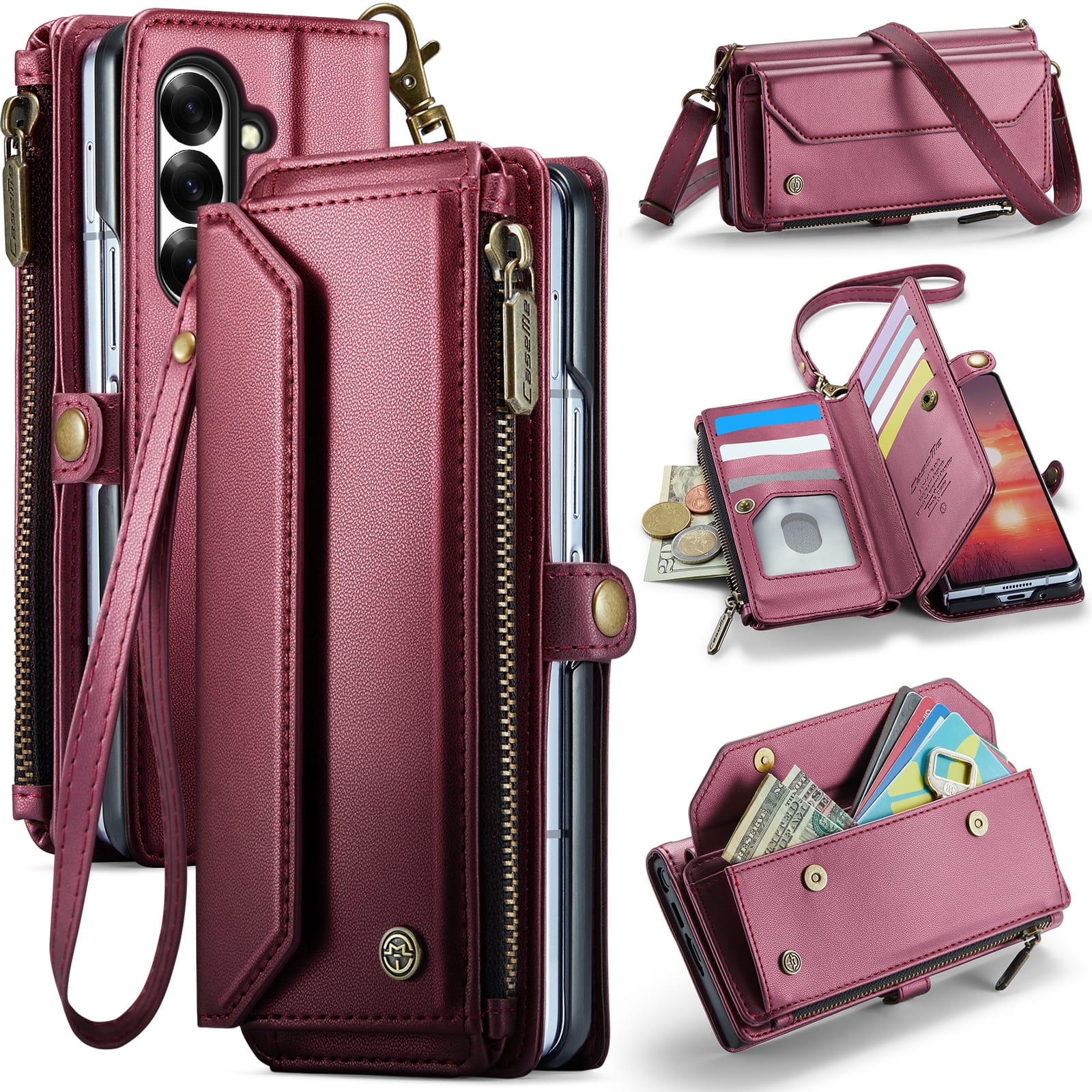 UUCOVER - Zipper Wallet Case for Samsung Galaxy Z Fold8 Ultra with RFID Blocking Card Slots Cash Pocket Shoulder and Wrist Strap - Winered price history on PriceWatchPro