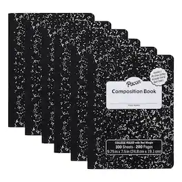 Pacon - Composition Book, Black Marble, 9/32 in ruling with red margin 9-3/4" x 7-1/2", 100 Sheets, Pack of 6