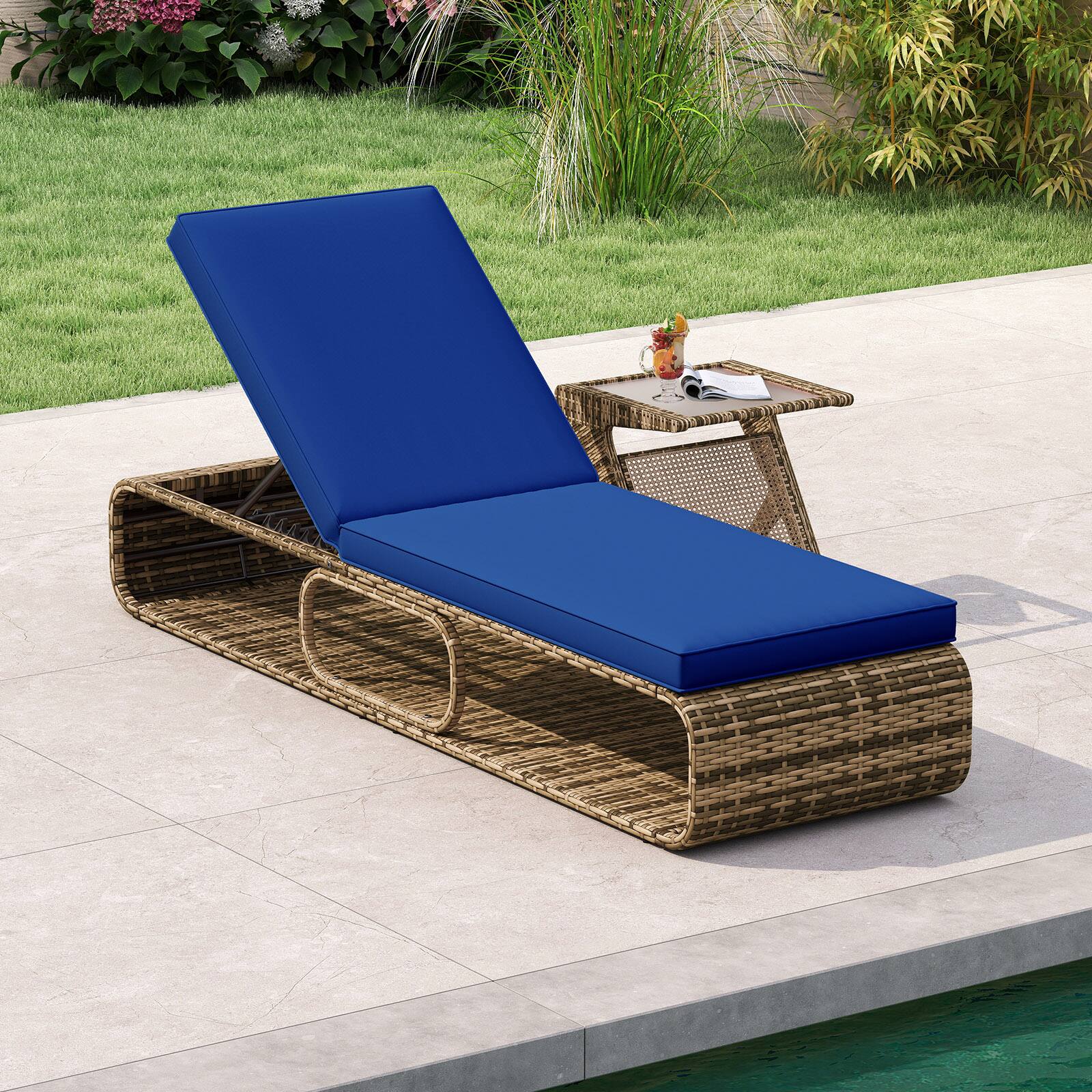 Alt View 1. Gymax - Gymax Chaise Lounge Chair w/ Adjustable Backrest Cushion & Storage Outdoor - Blue.