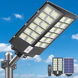 Adewalk - 8000W Solar Street Light, 480000 Lumens Dusk to Dawn LED Flood Lights Outdoor Motion Sensor for Parking Lot - White