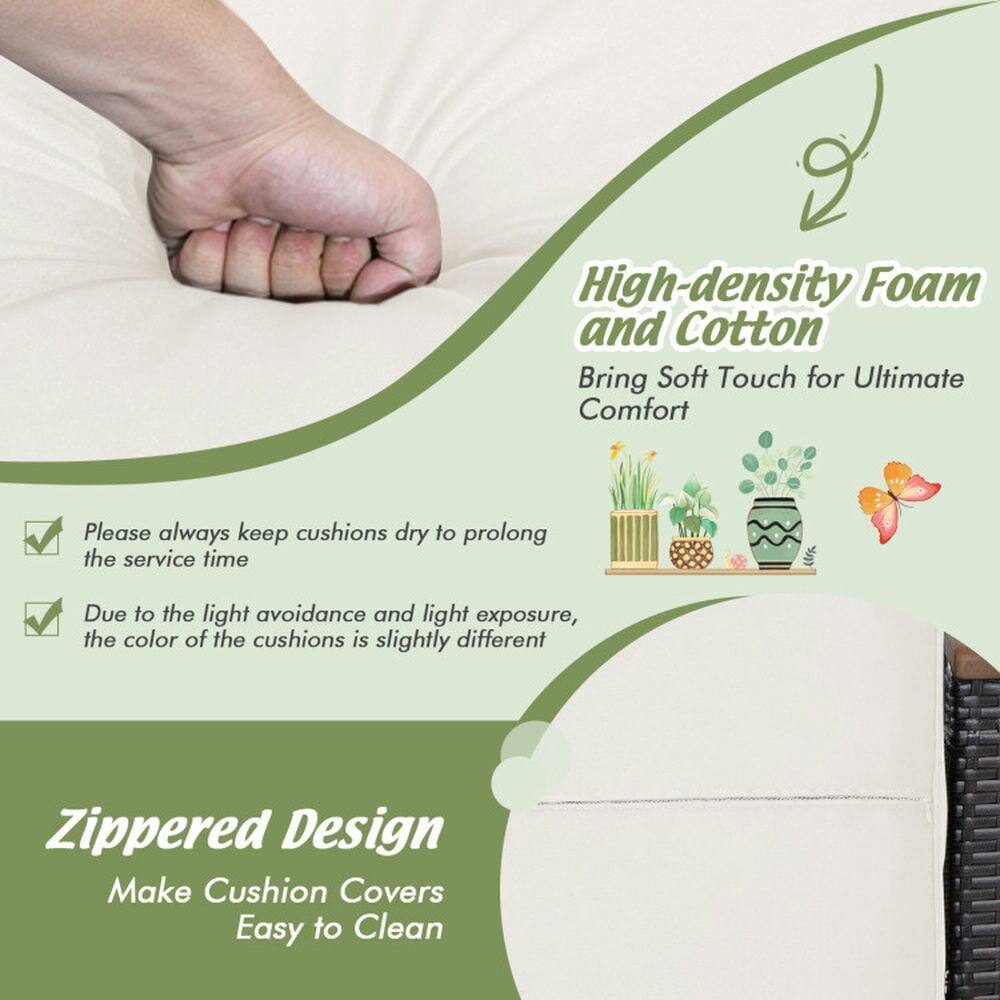 High-density Foam and Cotton  
Bring Soft Touch for Ultimate Comfort  

Please always keep cushions dry to prolong the service time  

Due to the light avoidance and light exposure, the color of the cushions is slightly different  

Zippered Design  
Make Cushion Covers Easy to Clean