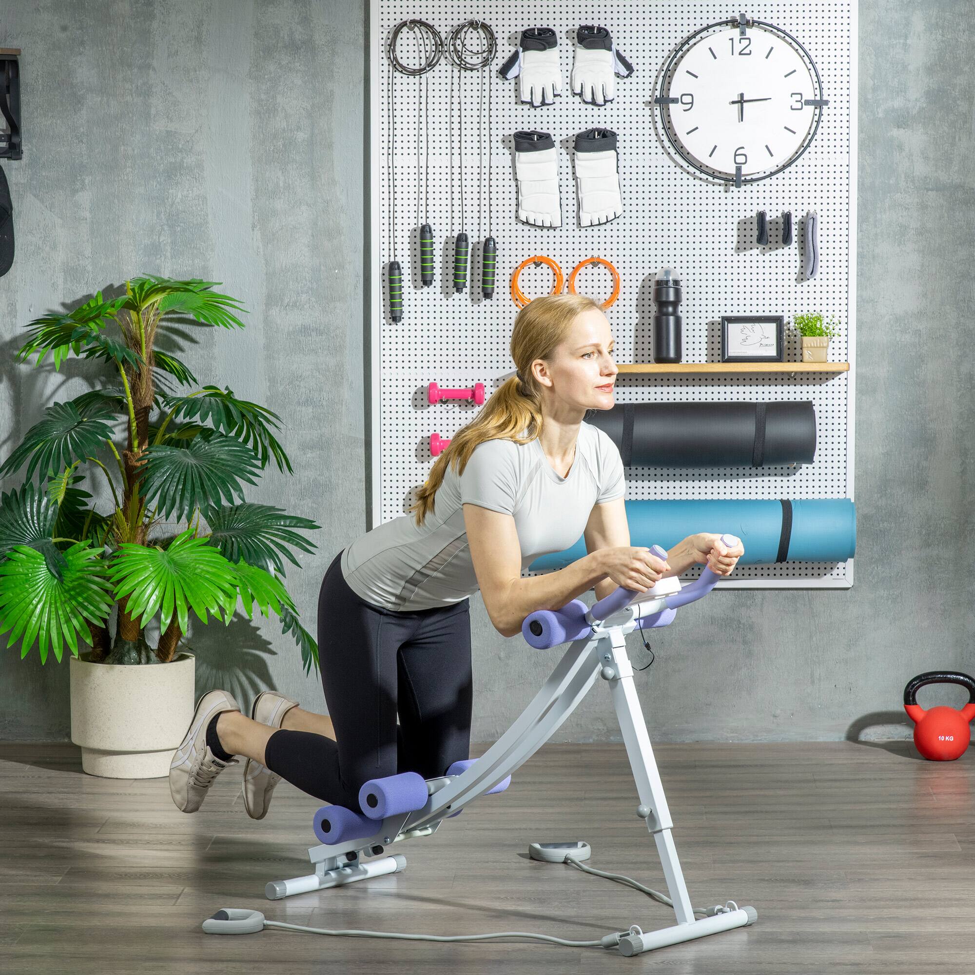 Alt View 1. Soozier - Foldable Ab Machine, Ab Workout Equipment with Resistance Bands, Height Adjustable Ab Trainer, for Core - White and Purple.