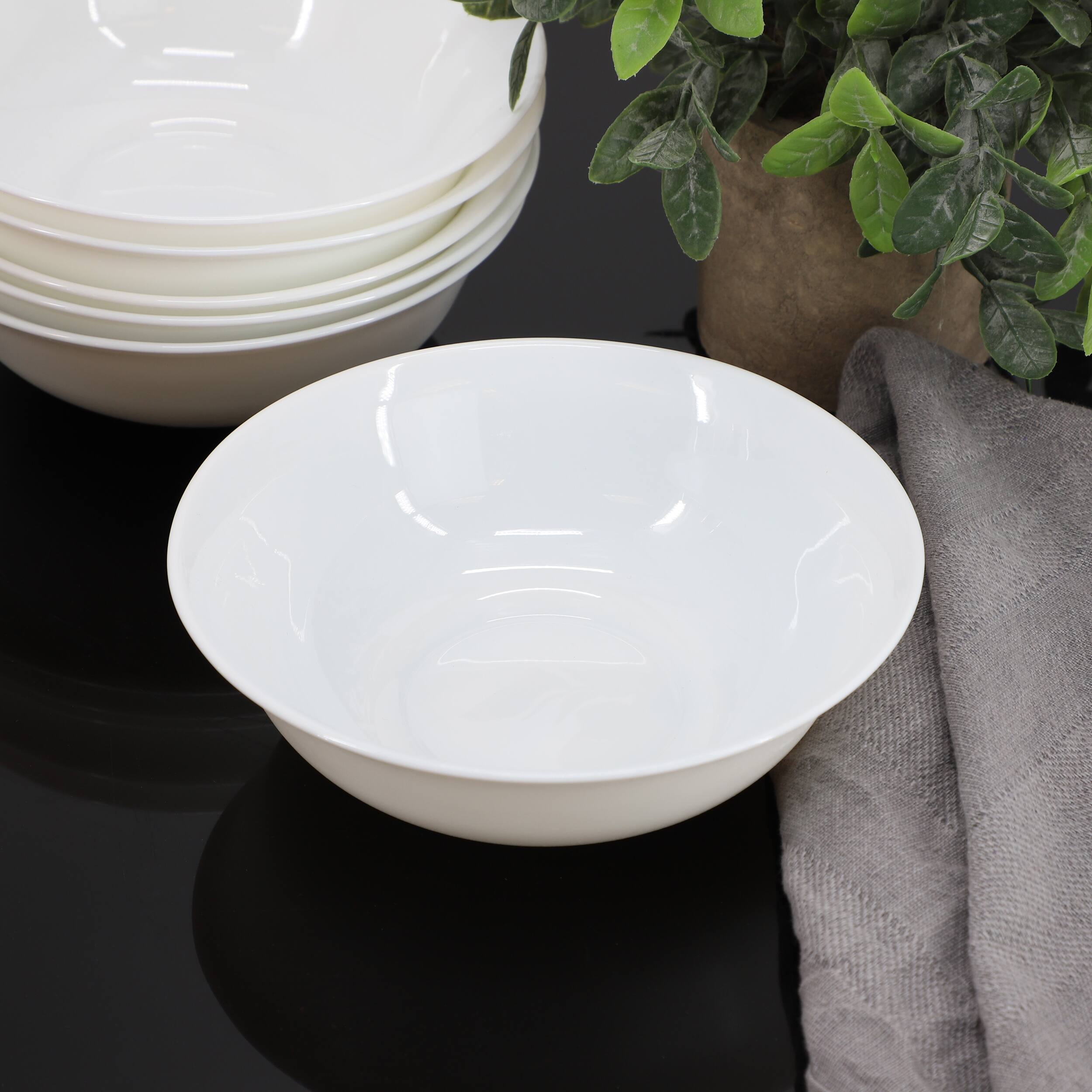 Gibson - Ultra Shadow 6 Piece 6.5 Inch Opal Glass Cereal Bowl Set - White