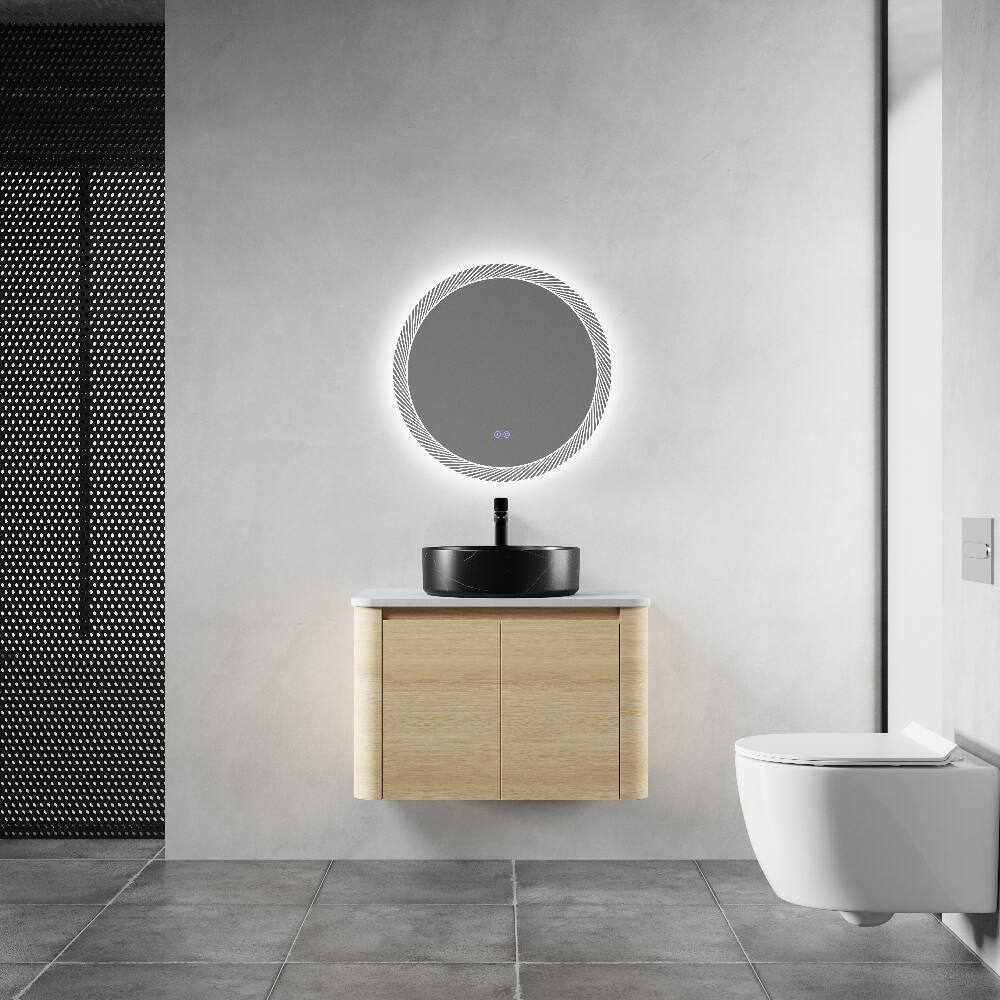 Front. Loheer - Loheer 30 inch wall mounted bathroom vanity with ceramic sink, American White Oak - American White Oak.