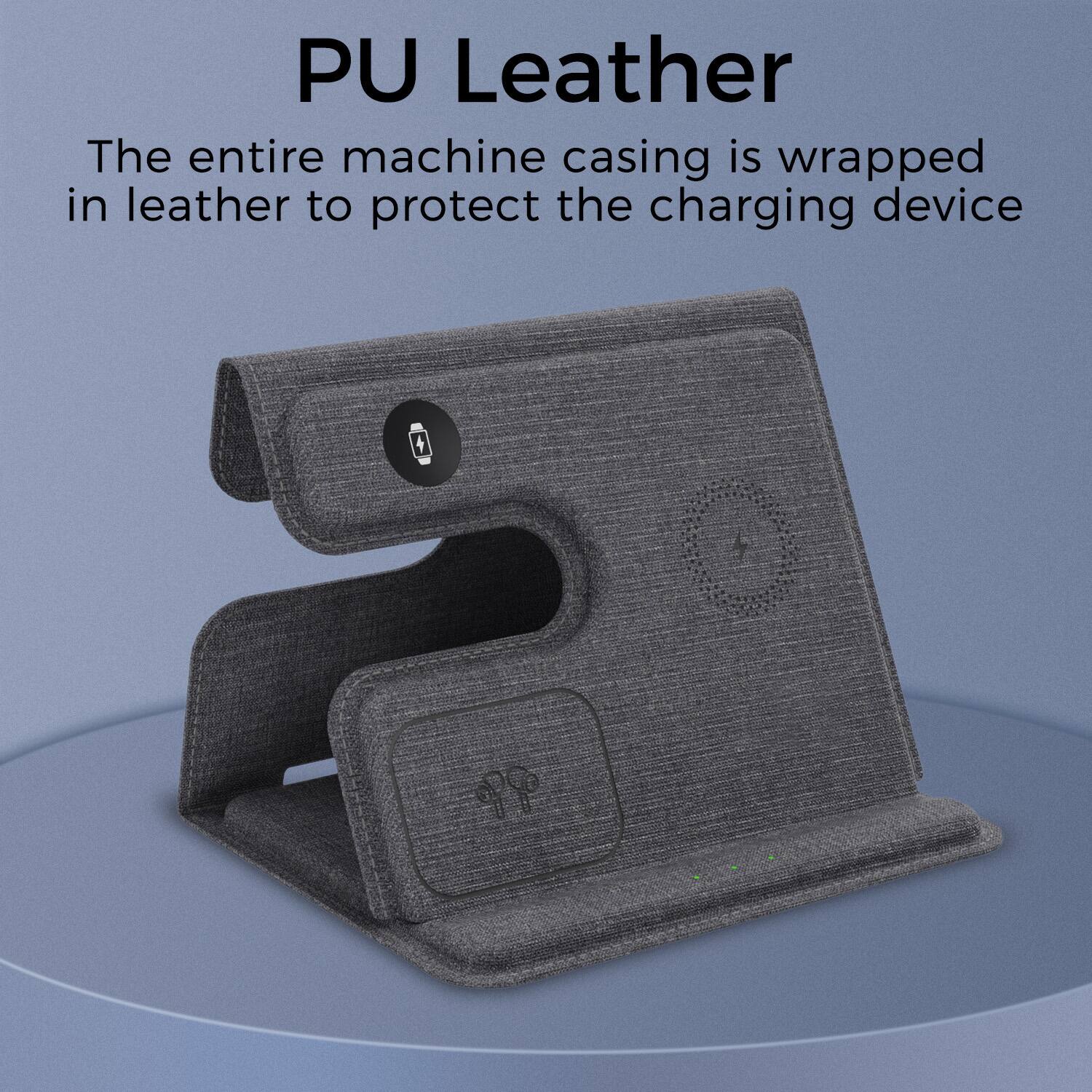 PU Leather
The entire machine casing is wrapped in leather to protect the charging device